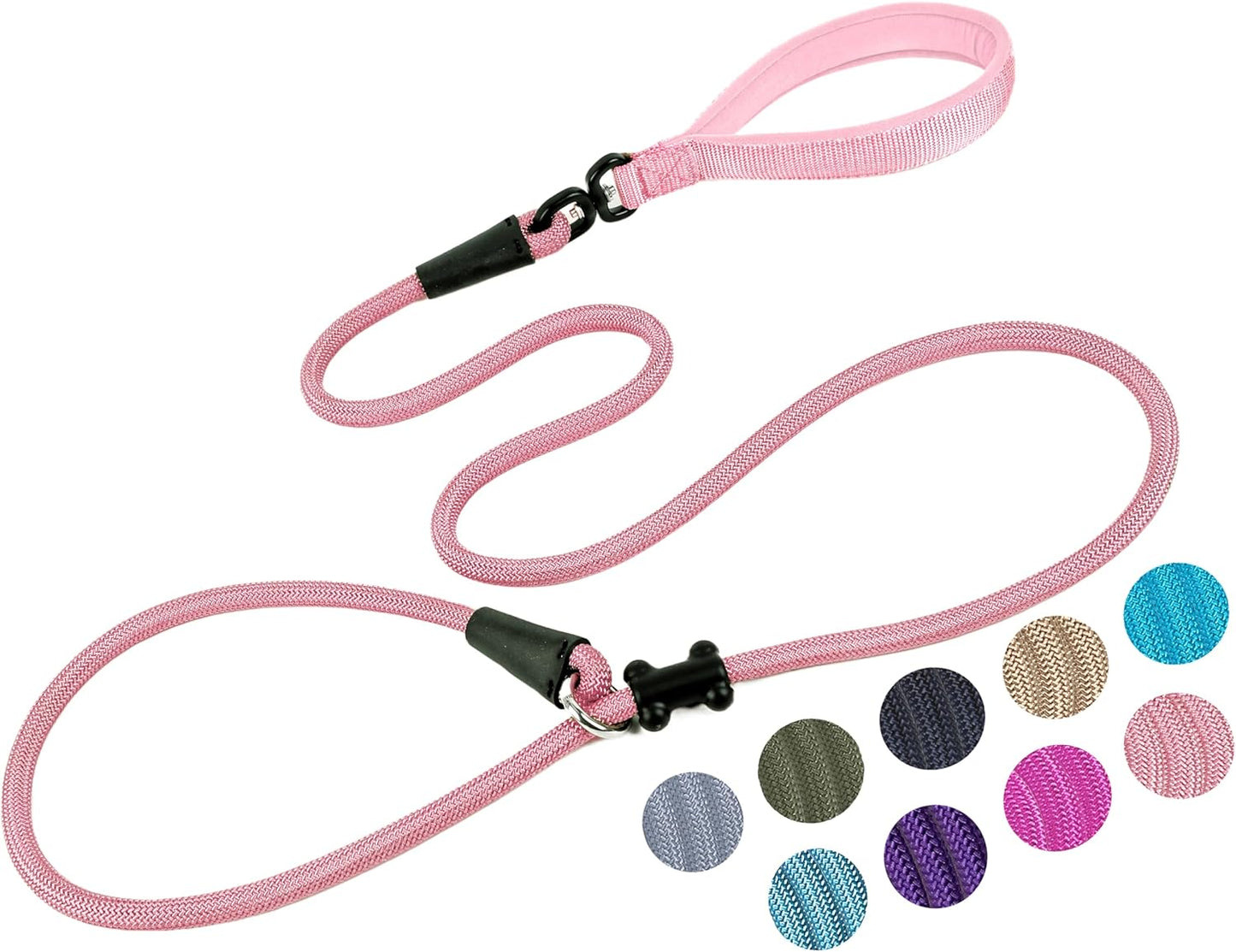 Slip Lead Dog Leash,Strong Nylon Rope Leash and Padded Handle,No Pull Outdoor Walking Training Lead for Small Medium Large Dogs(Pink, 1/2"×6ft)