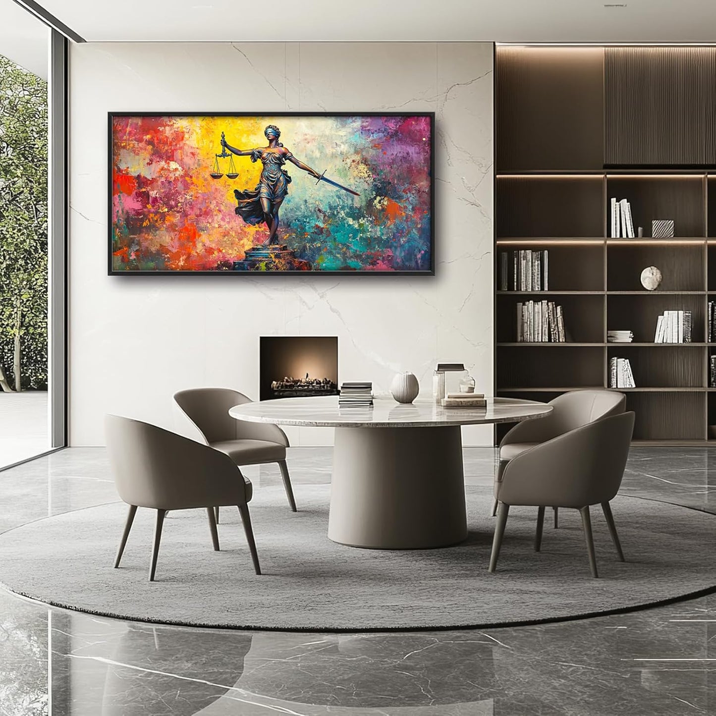 Extra Large Lady Justice Framed Wall Art for Living Room,Oversized Scales of Justice Pictures Wall Decor,Abstract Colorful Canvas Print Painting Modern Artwork Bedroom Office Bathroom 60L" x 30W"