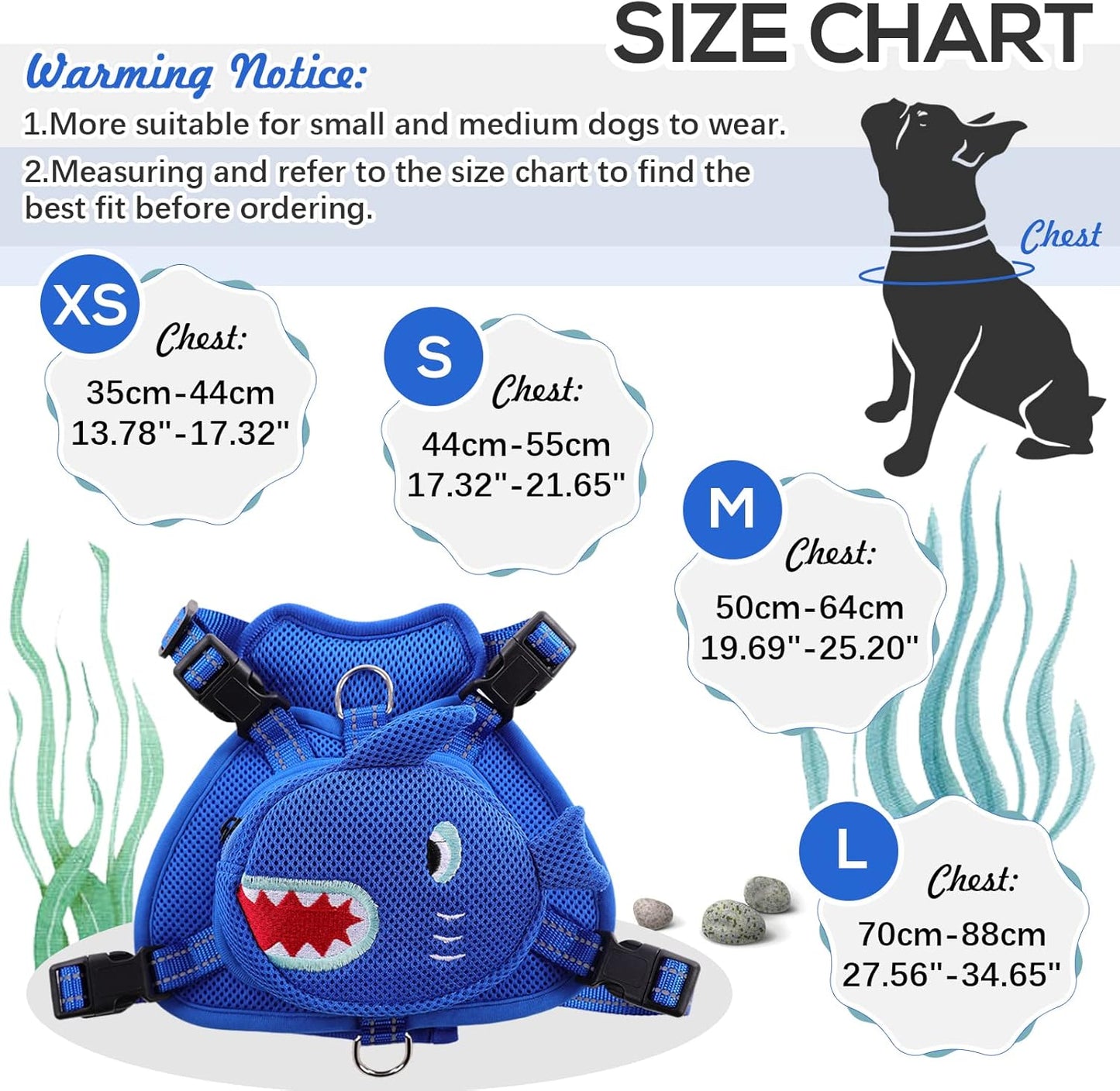 IDOMIK Dog Backpack Harness, No-Pull Dog Backpack with D-Ring for Small Medium Dogs, Cute Self Carrier Backpack for Dogs to Wear, Adjustable Dog Harness Backpack for Traveling Camping Hiking,Shark,M