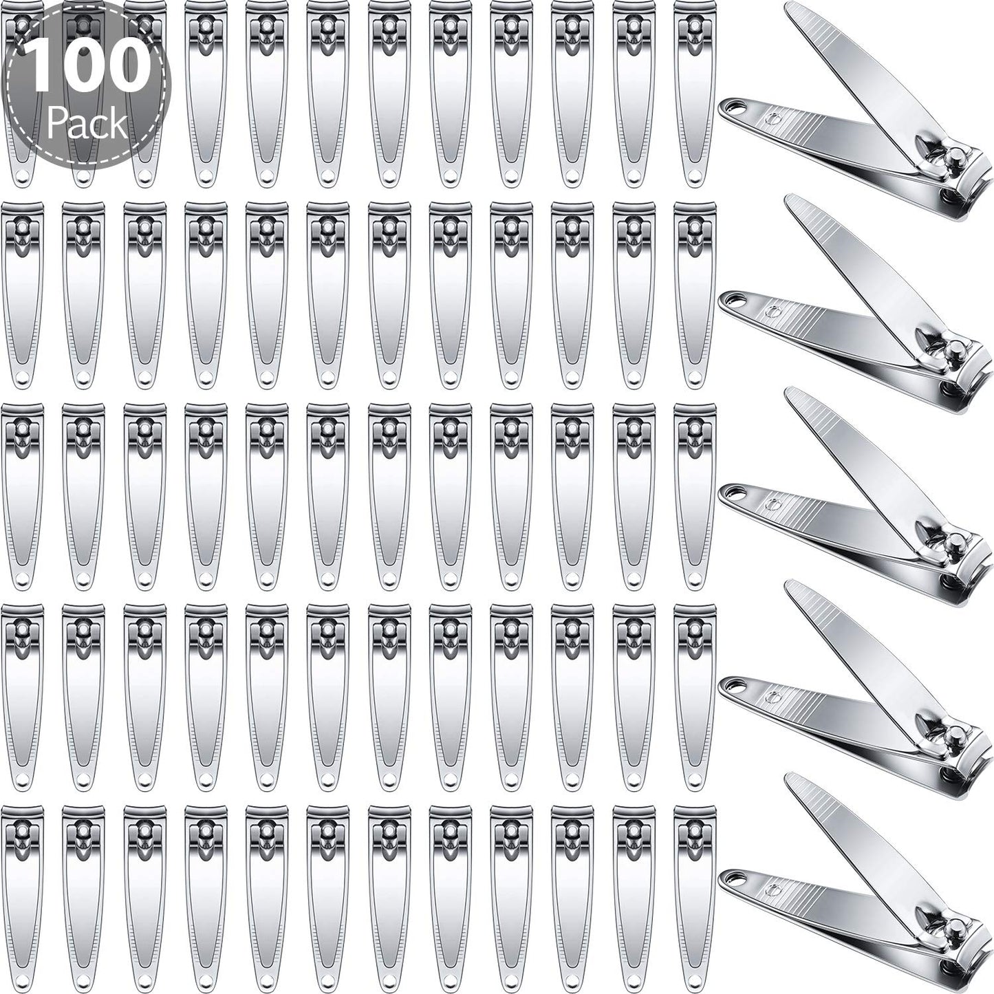 Mudder 100 Pieces Nail Clippers Set Bulk for Men Women Ultra Sharp Stainless Steel Fingernail and Toenail Clippers Flat Portable Travel Fingernails Sturdy Trimmer Pointed Pedicure Manicure Care Tool