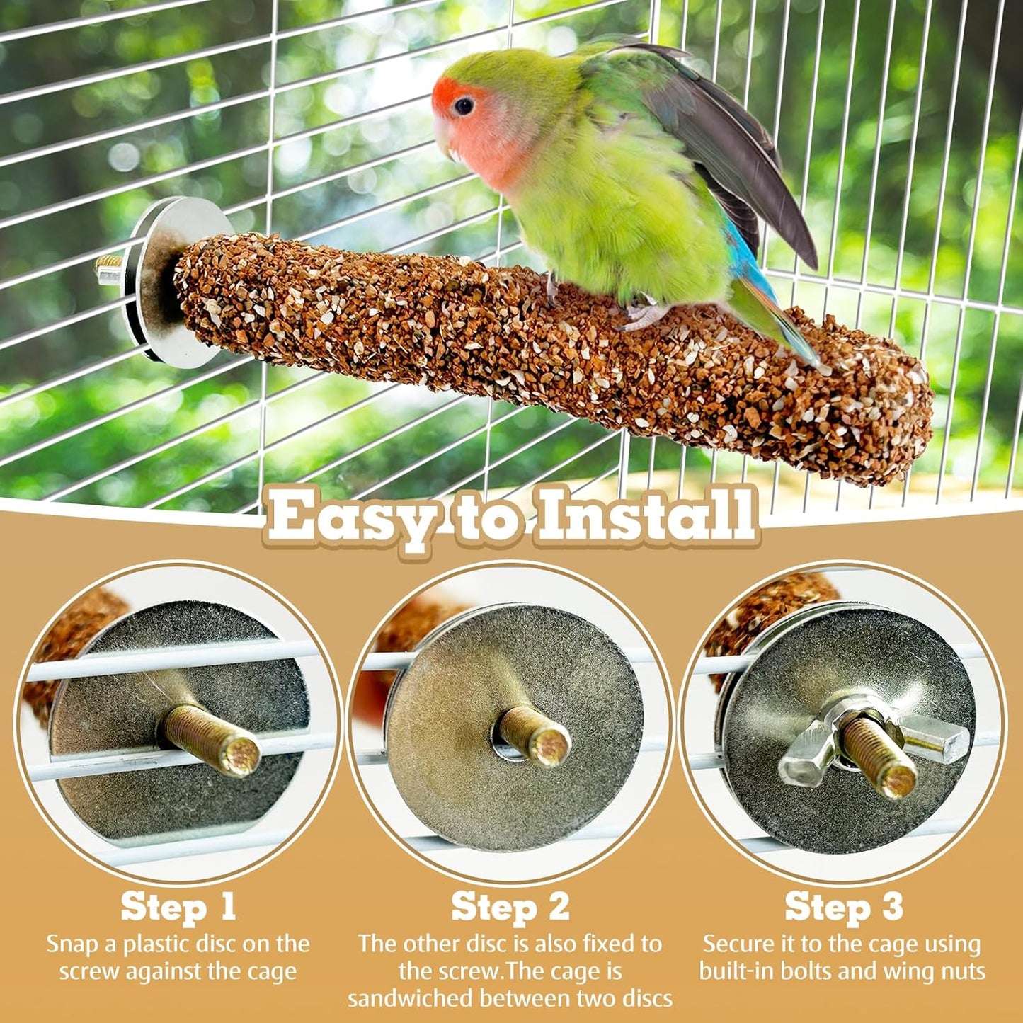 PINVNBY 2 PCS Natural Bird Perches Bird Grinding Stick Calcium Mineral Parrot Perch Stand Foot Claws Trimmer Chew Toy Bird Cage Accessories for Small Medium Budgie Cockatiel Conure Lovebird