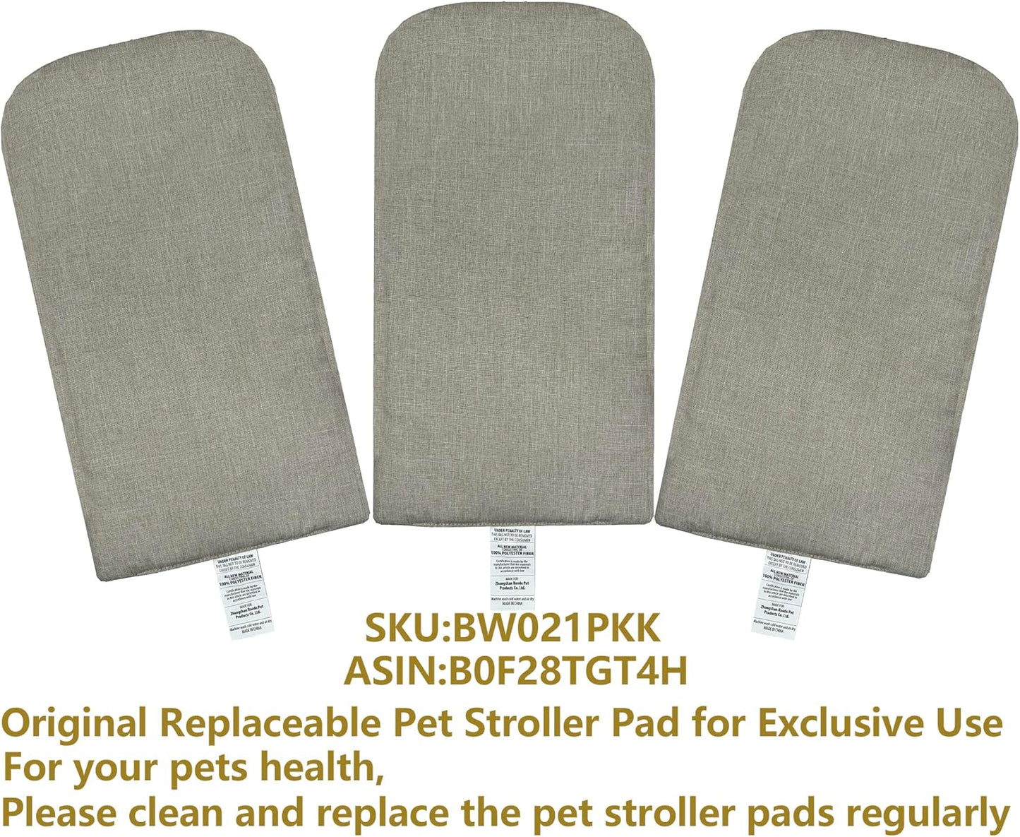 ROODO Pet Stroller Inner Pad for Exclusive Use,Original,Replaceable,Easy to Clean,Set of 3 pc(Khaki)