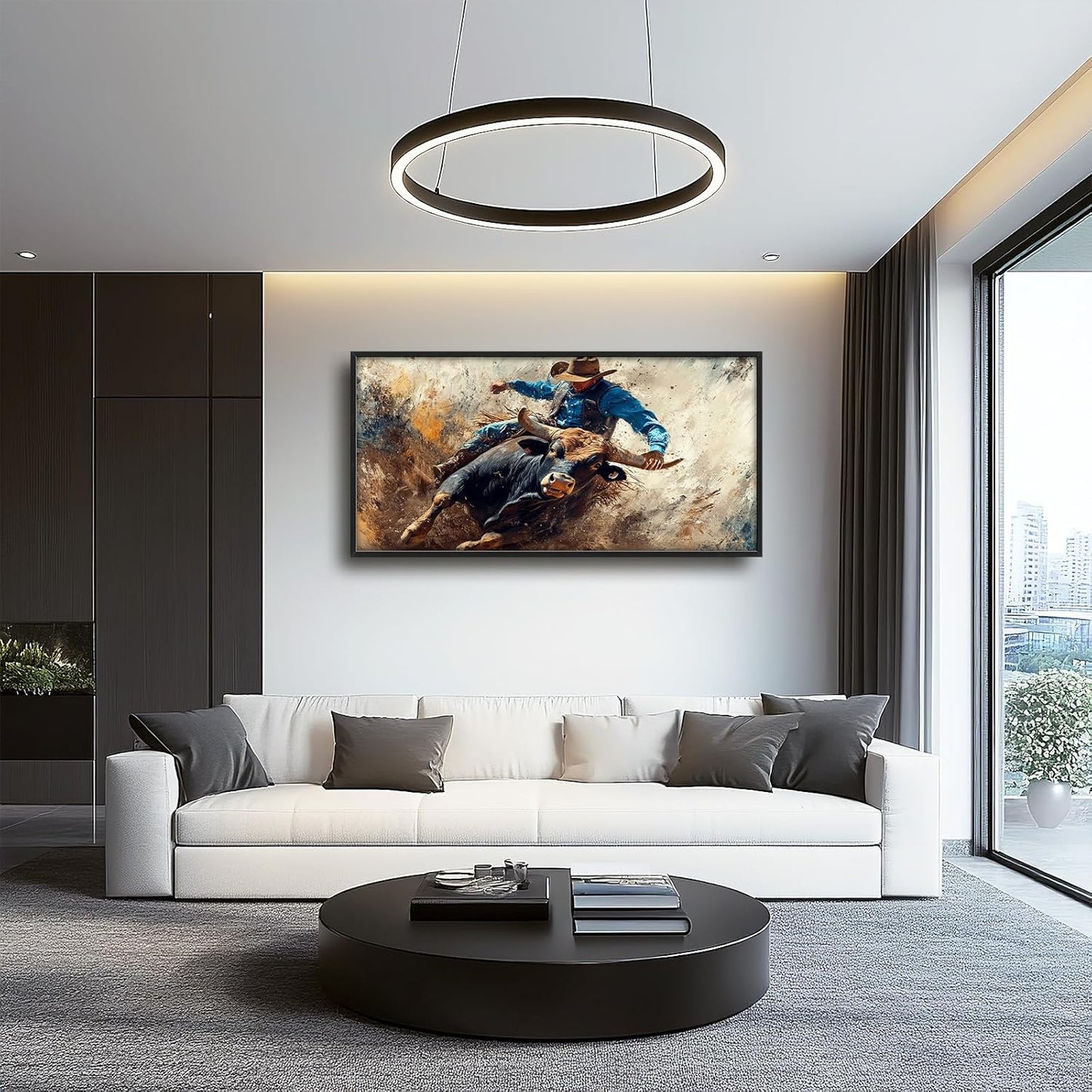 Framed Large Western Cowboy Wall Art, Oversized Rustic Cow Wall Decor for Living Room, Dusty Canvas Painting Pictures Vintage Artwork Home Decoration for Living Room Bedroom Office 60"x30"