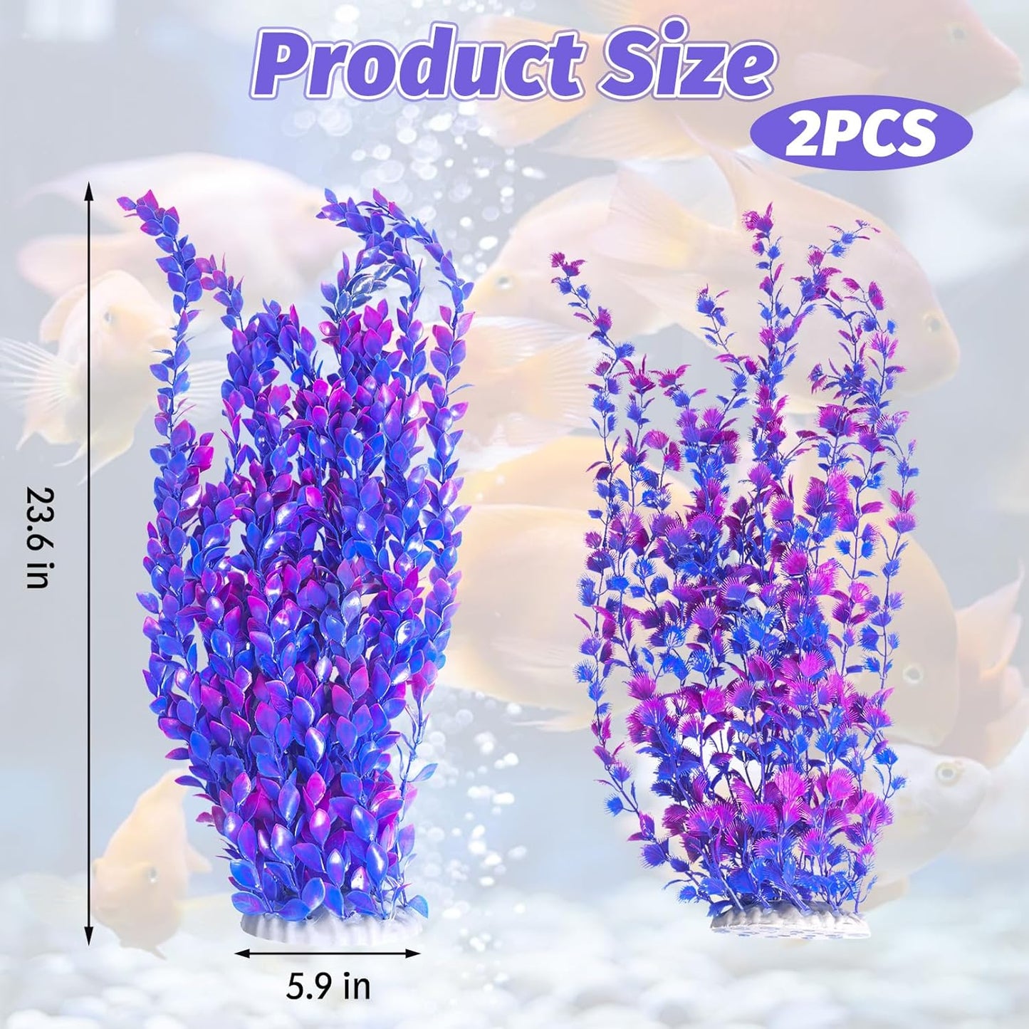 Hamiledyi Aquarium Plastic Plants Aquarium Decor Artificial Fish Tank Plants,Tall Fish Tank Decorations, Extra Large Aquarium Plant 23.6-inch Tall,2PCS(Purple Style A)
