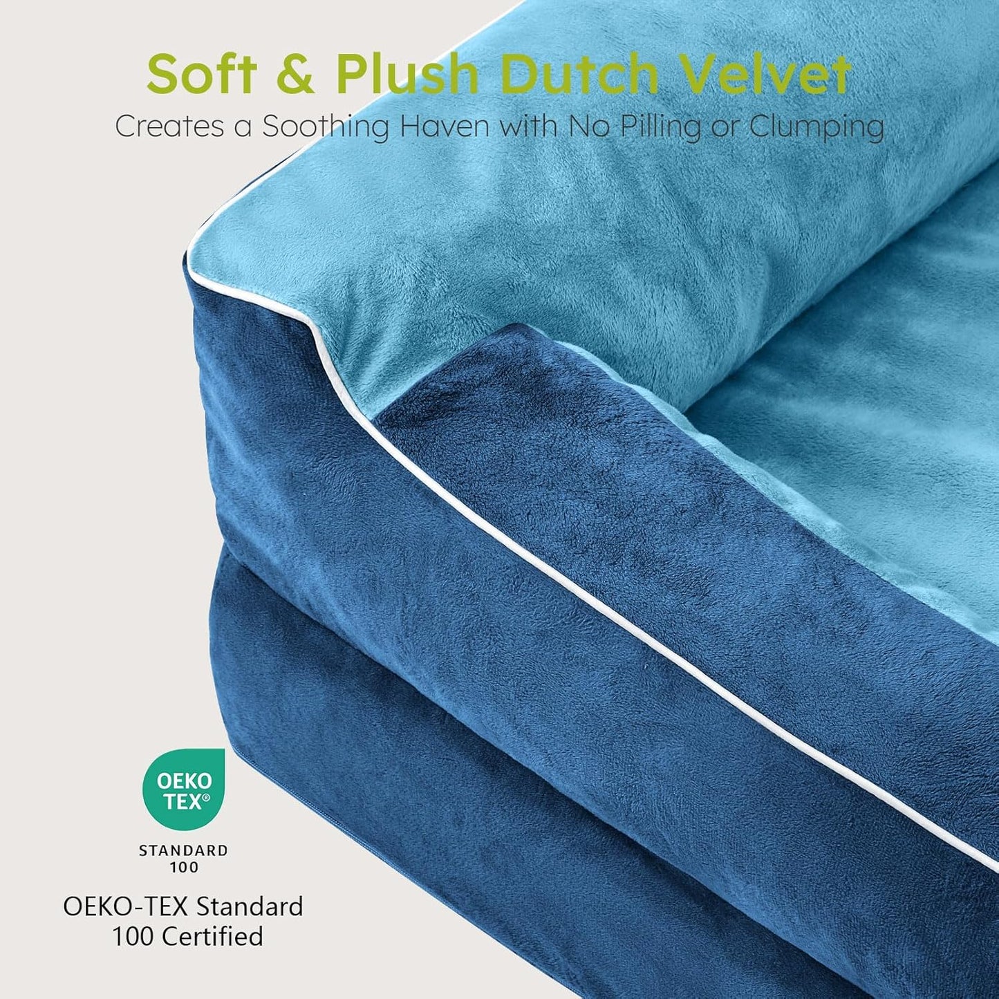 XXL Dog Bed for Extra Large Dogs, Giant Orthopedic Dog Bed with Cooling Gel Memory Foam, Waterproof Pet Bed with Removable Washable Cover, 53" Pet Sofa Bed Dutch Velvet with Bone Toy, Navy Blue