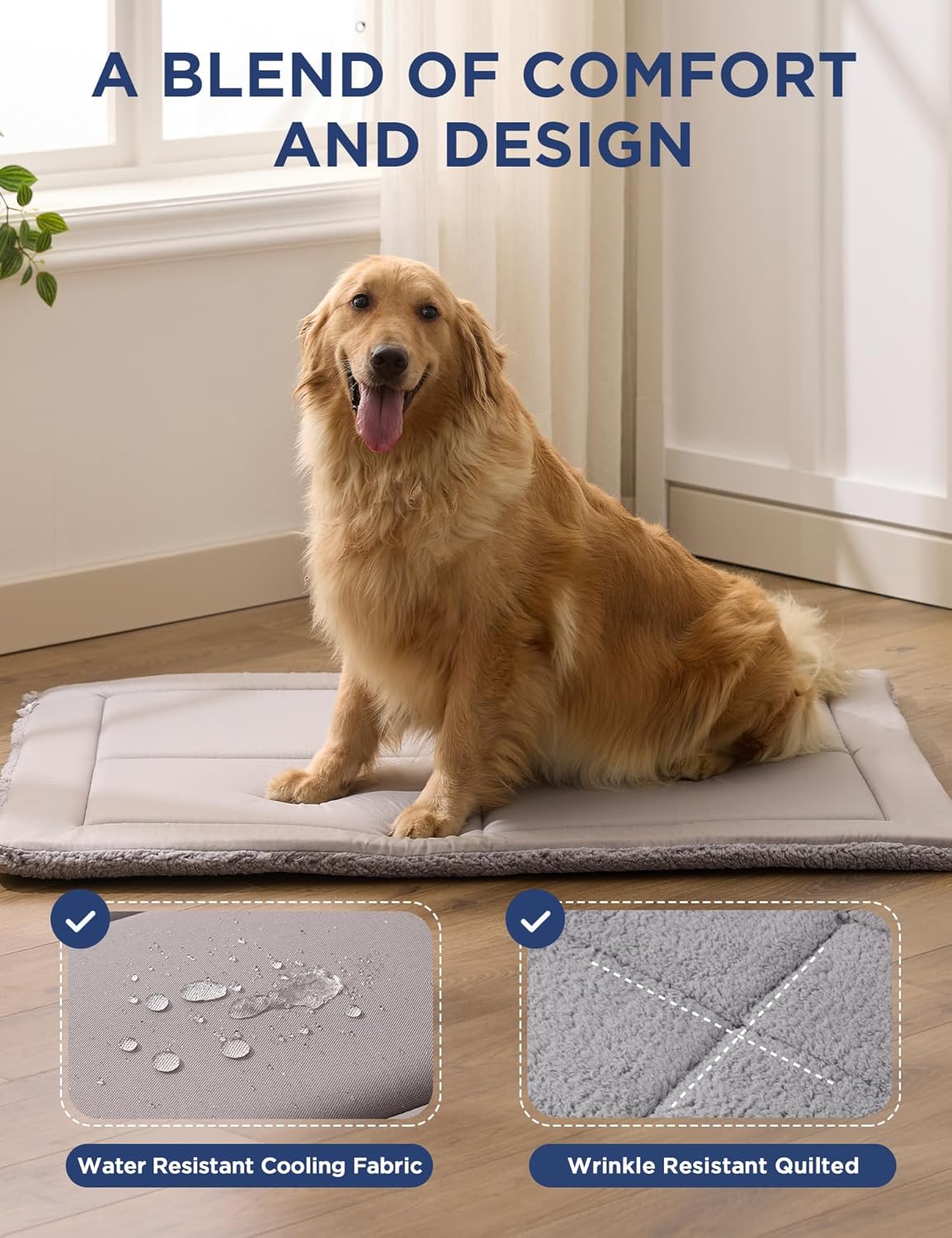 Joydeco Low Profile Dog Crate Mat Reversible Bed Pad, Washable Dog Pad Mat with Ultra Soft Fleece, Compact Design Kennel Beds Mats for Large Medium Small Pets, 36" x 27" Gray