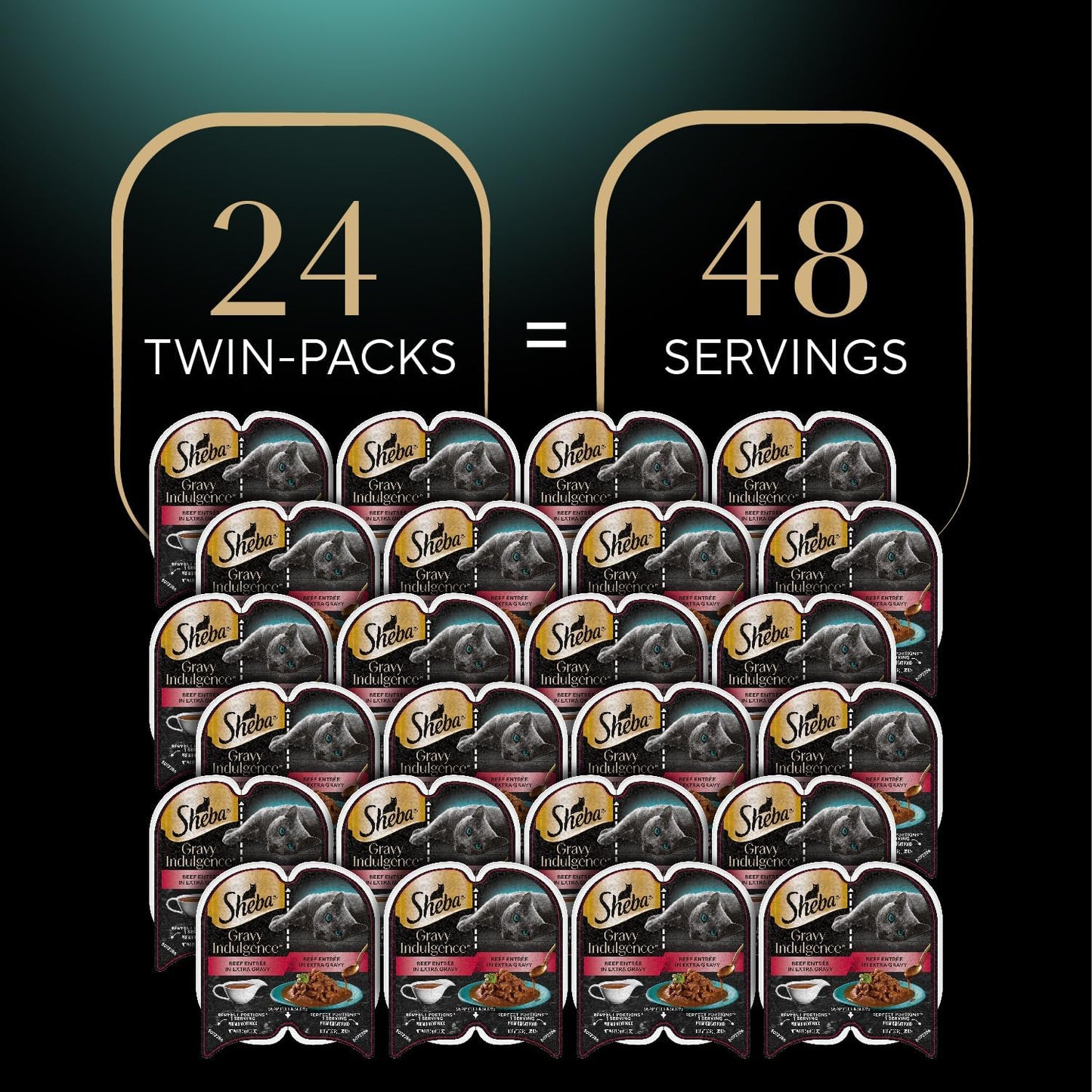 Sheba Gravy Indulgence Adult Wet Cat Food Beef Entree in Extra Gravy, 2.6 oz. Twin-Pack Trays (24 Count, 48 Servings)