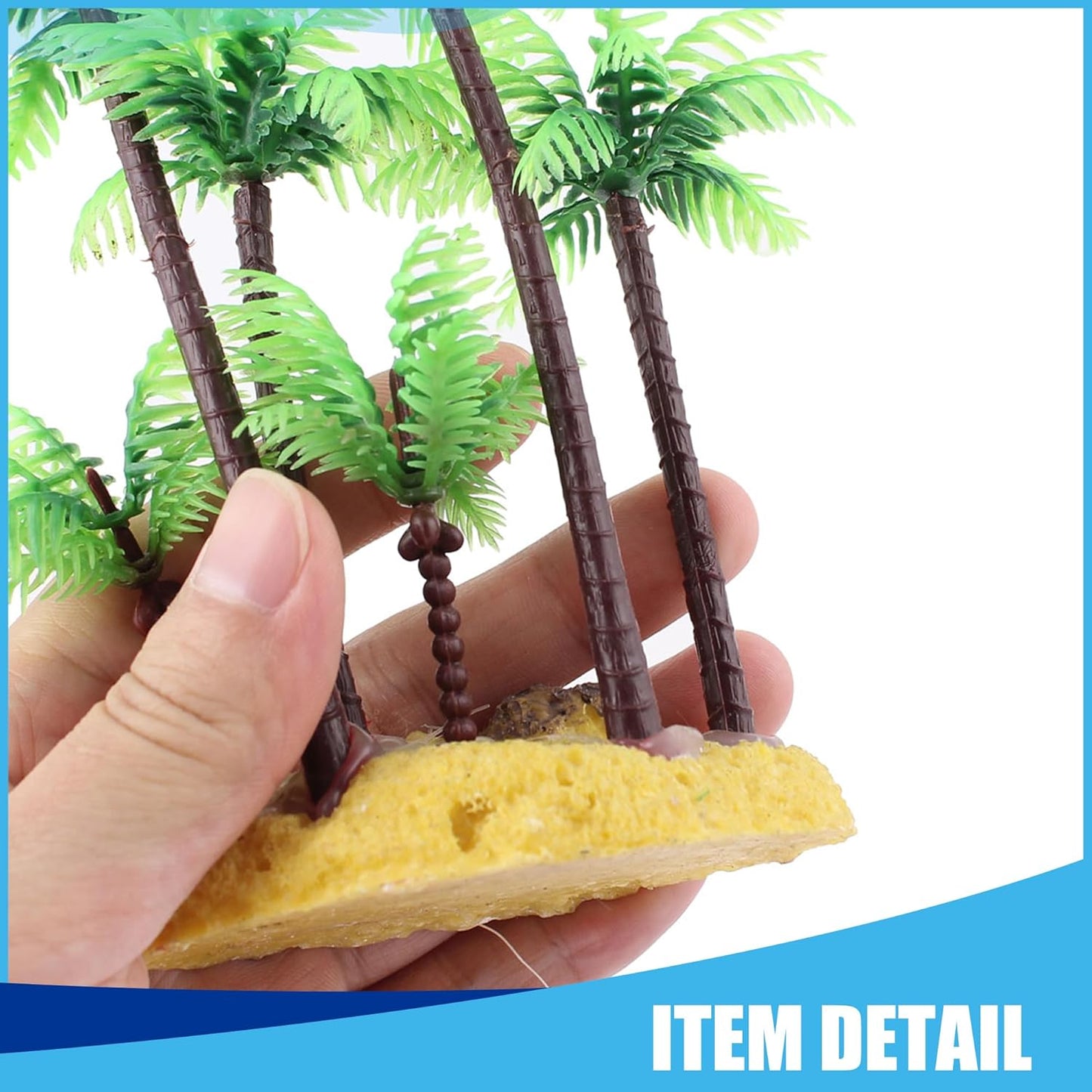 Aquarium Decoration,Plastic Palm Tree Plant for Aquarium Fish Tank,5.4Inch(Green/Brown)
