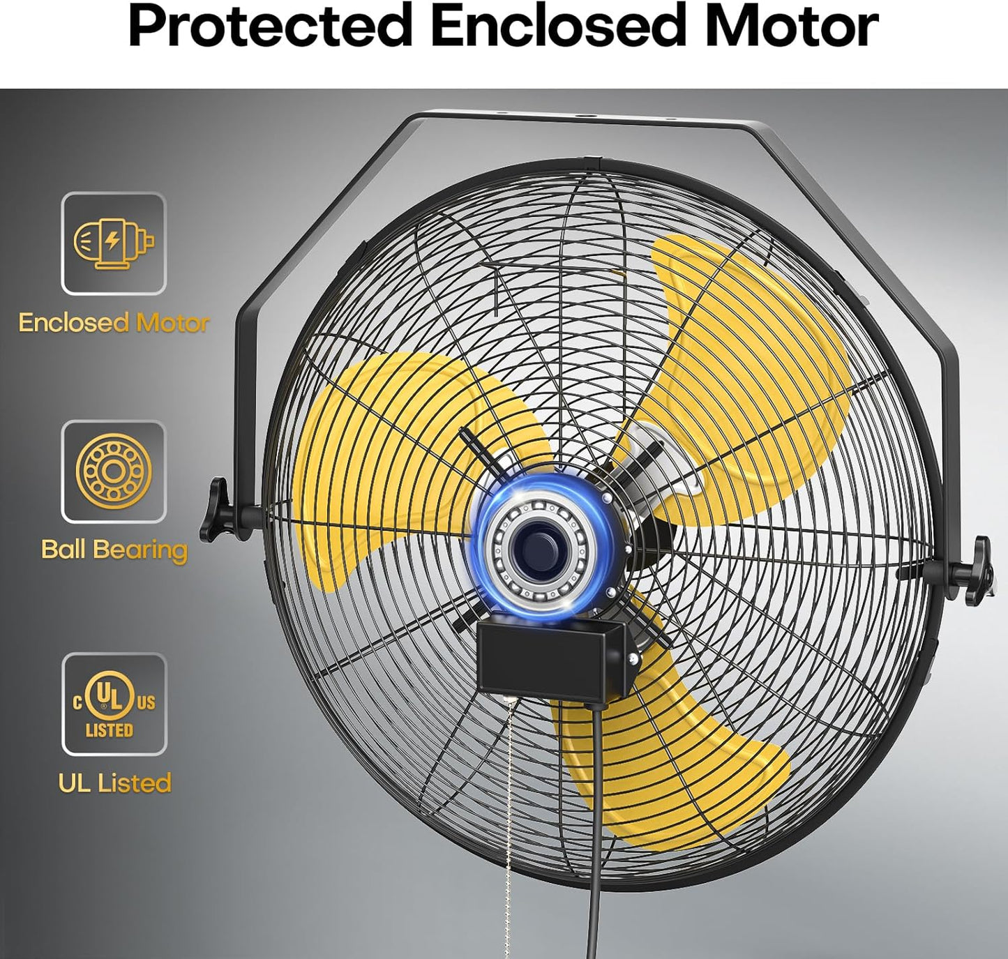 20 Inch Industrial Wall Mount Fan, 5200 CFM Industrial Metal Wall Fans with Poweful Motor, 3 Speed, Heavy Duty Construction Indoor for Warehouse, Workshops, and Garage, UL Listed