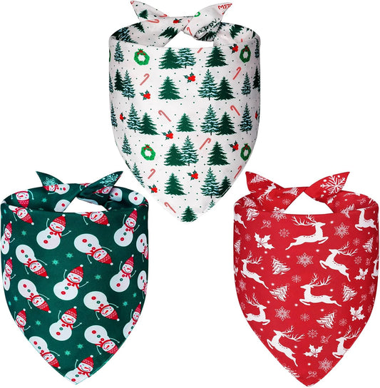 Christmas Dog Bandanas Large 3PCS, 6 Pattern Holiday Scarf for Boy and Girl, Triangle Reversible Bibs Breed for Puppy Pets