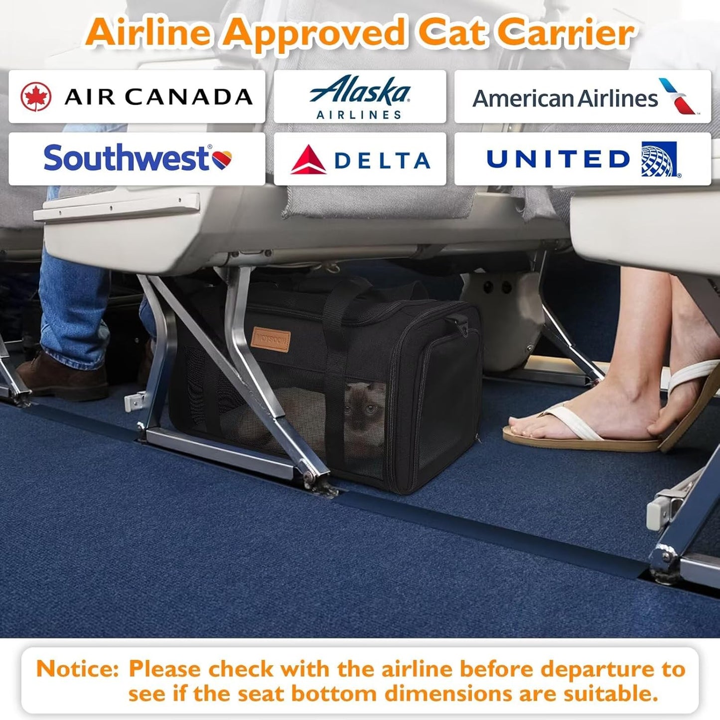 PETUX Pet Carrier Airline Approved, 17"x11"x9.5" Portable Cat Carrier Soft with Anti-Scratch Mesh for Small Cats up to 12 lb, Top Open Breathable Dog Carriers for Puppy up to 10 lb (Black)