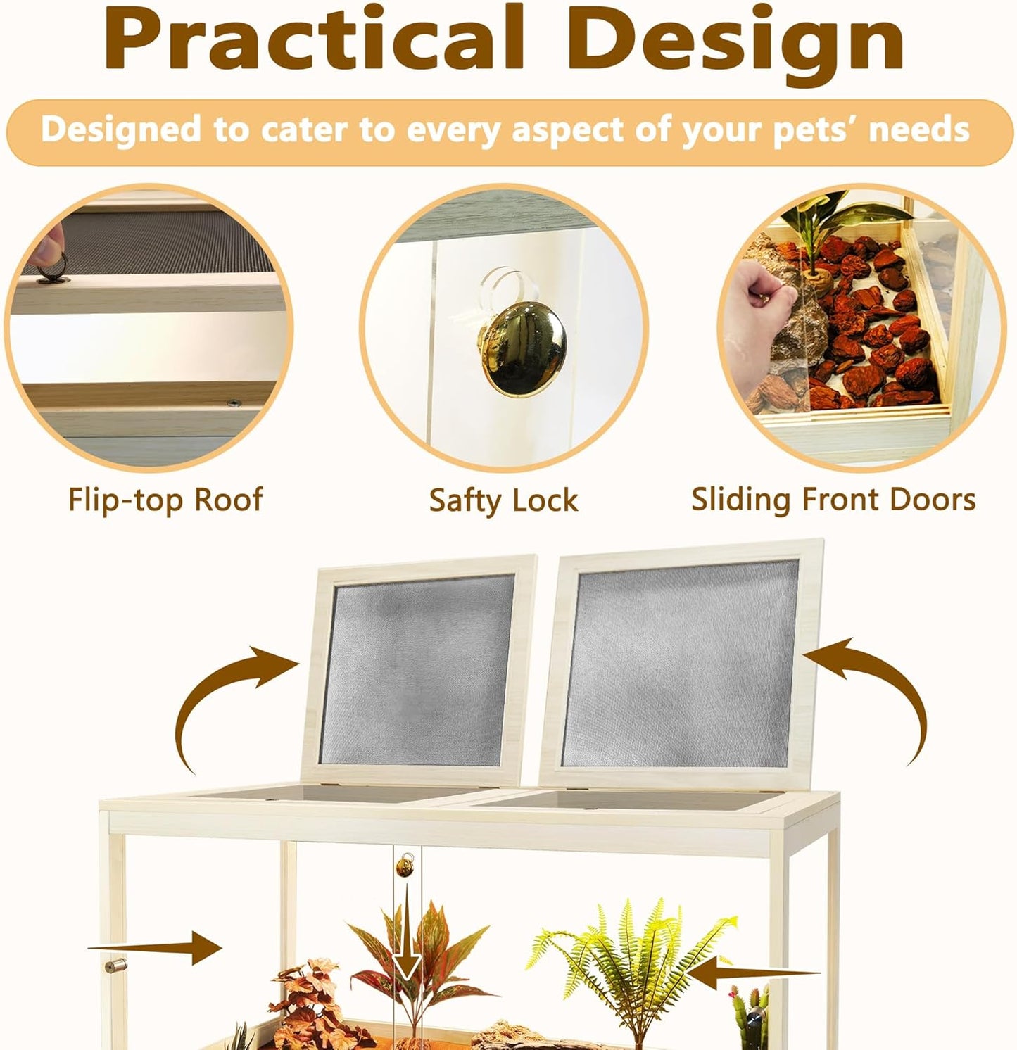 Prolee Reptile Terrarium Tank 60 Gallon Maximum, Lizard Tank Bearded Dragon Tank with Metal Mesh Roof Door, Snake Tank with Lock Design, 40" Length