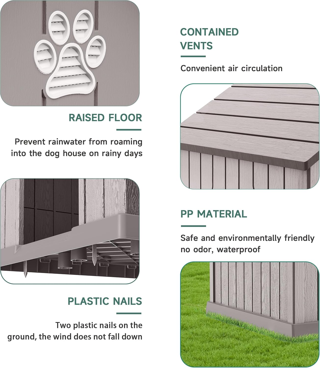 DRATO Indoor Outdoor Waterproof Dog House,PP Material,Puppy Shelter with Air Vents and Elevated Floor,Sturdy Dog Kennel for Small to Large Sized Dogs, Easy to Assemble (Gray, 38.62×36.26×38.07 Inches)