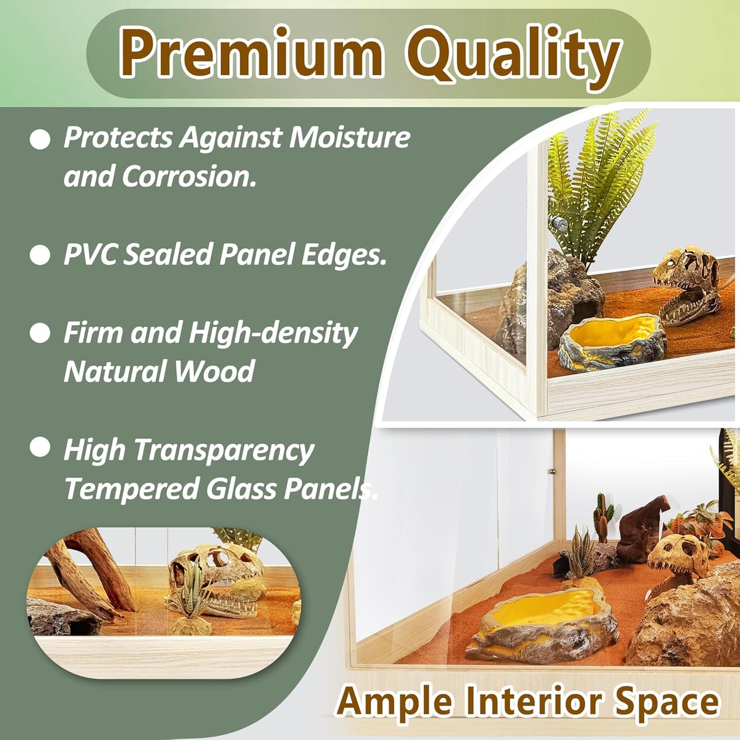 PROLEE Tempered Glass Bearded Dragon Tank,63 Gallon Reptile Tank with Meatl Mesh Roof and Front Sliding Door, Anti-Scratch Lizard Tank,Spacious Reptile Enclosure for Snakes,Lguanas, Chameleons (Oak)