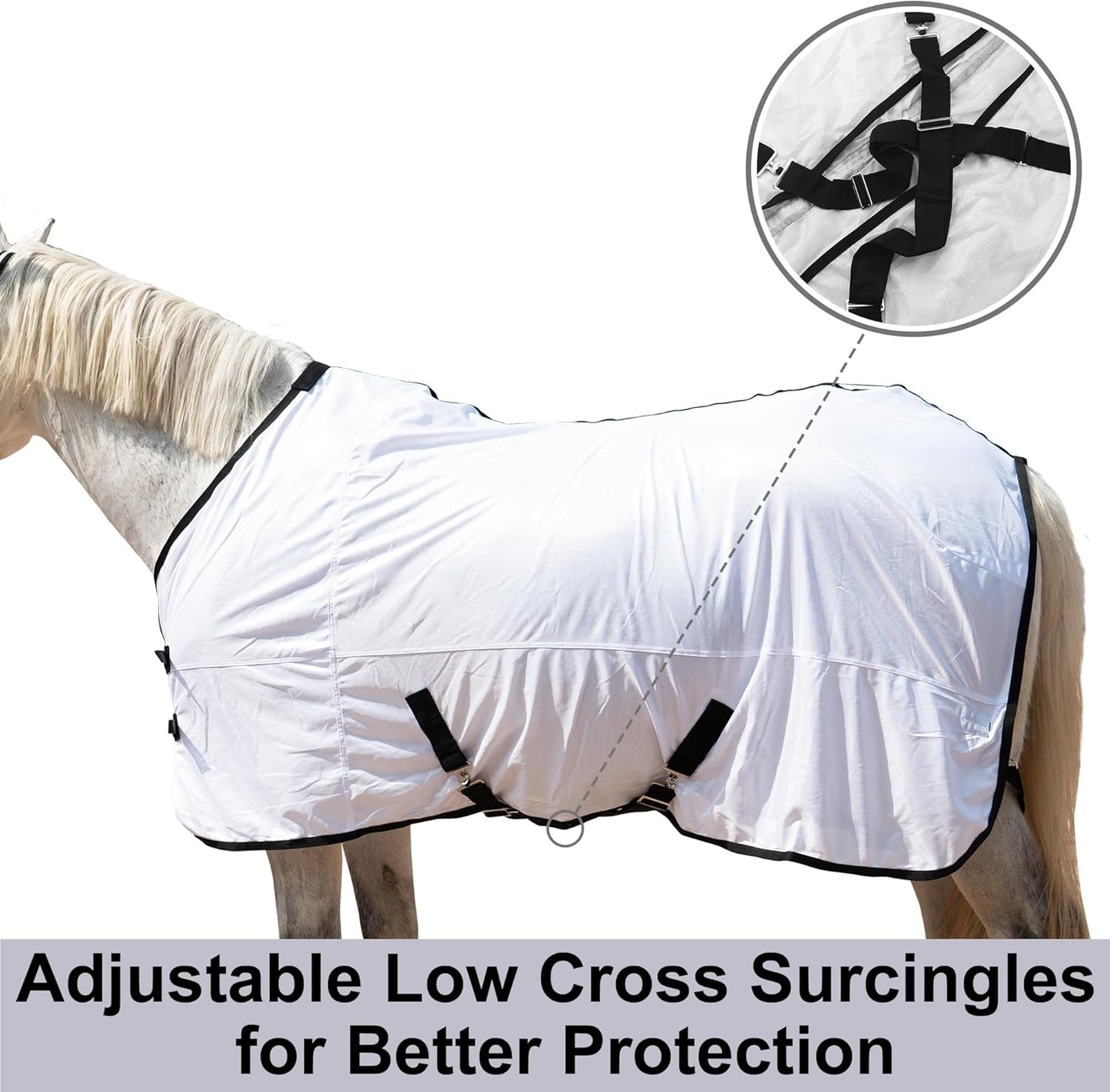 Horse Fly Sheet Equine Summer Sheets, Comfy Mesh Bug and Mosquito Protection Standard Neck - White 72"