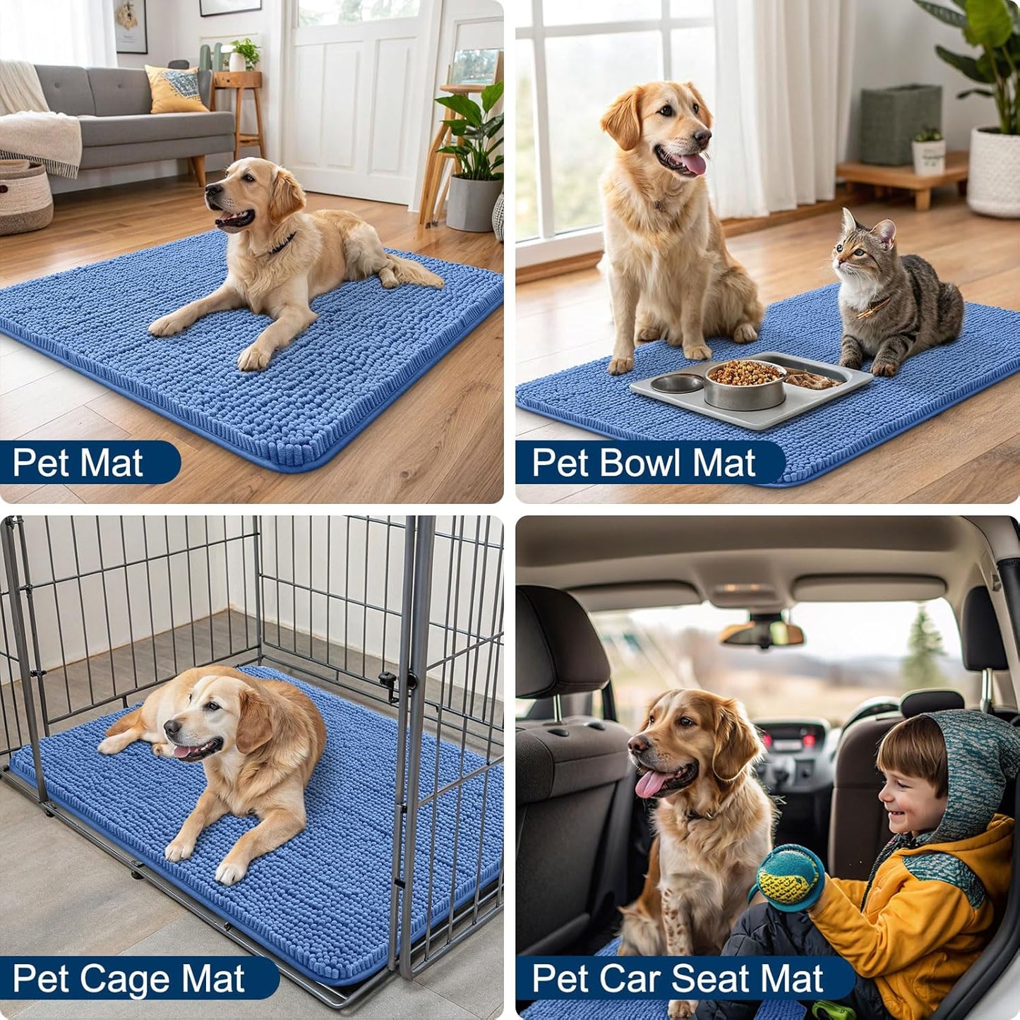 Smiry Dog Door Mat for Muddy Paws 48x30, Absorbs Moisture and Dirt Doormat, Non-Slip Washable Quick Dry Chenille Front Door Mat Indoor Entrance, Entryway Carpet for Inside Floor, Cornflower Blue
