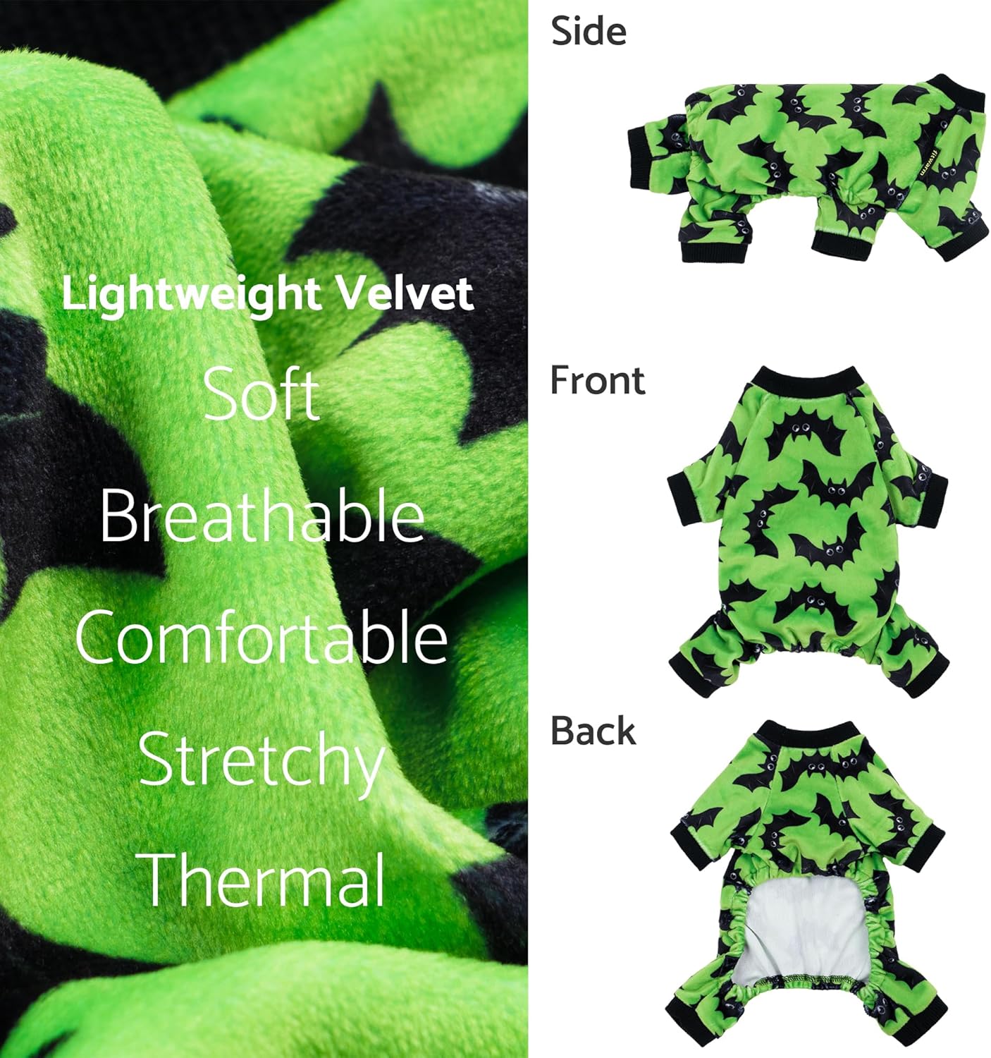 Fitwarm Halloween Bat Dog Pajamas, Funny Costumes for Small Dogs Boy Girl, Pet Outfit, Lime Green, Black, XL