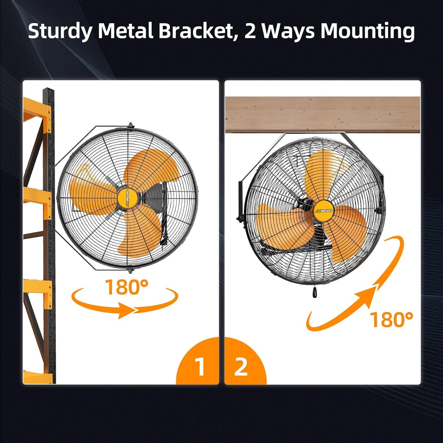 20 Inch Industrial Wall Mount Fan, 4850 CFM High Velocity Metal Wall Fan, 3 Speed, Adjustable Tilt, Commercial Use for Garage, Gym, Covered Patio, Workshop, Greenhouse - UL Listed