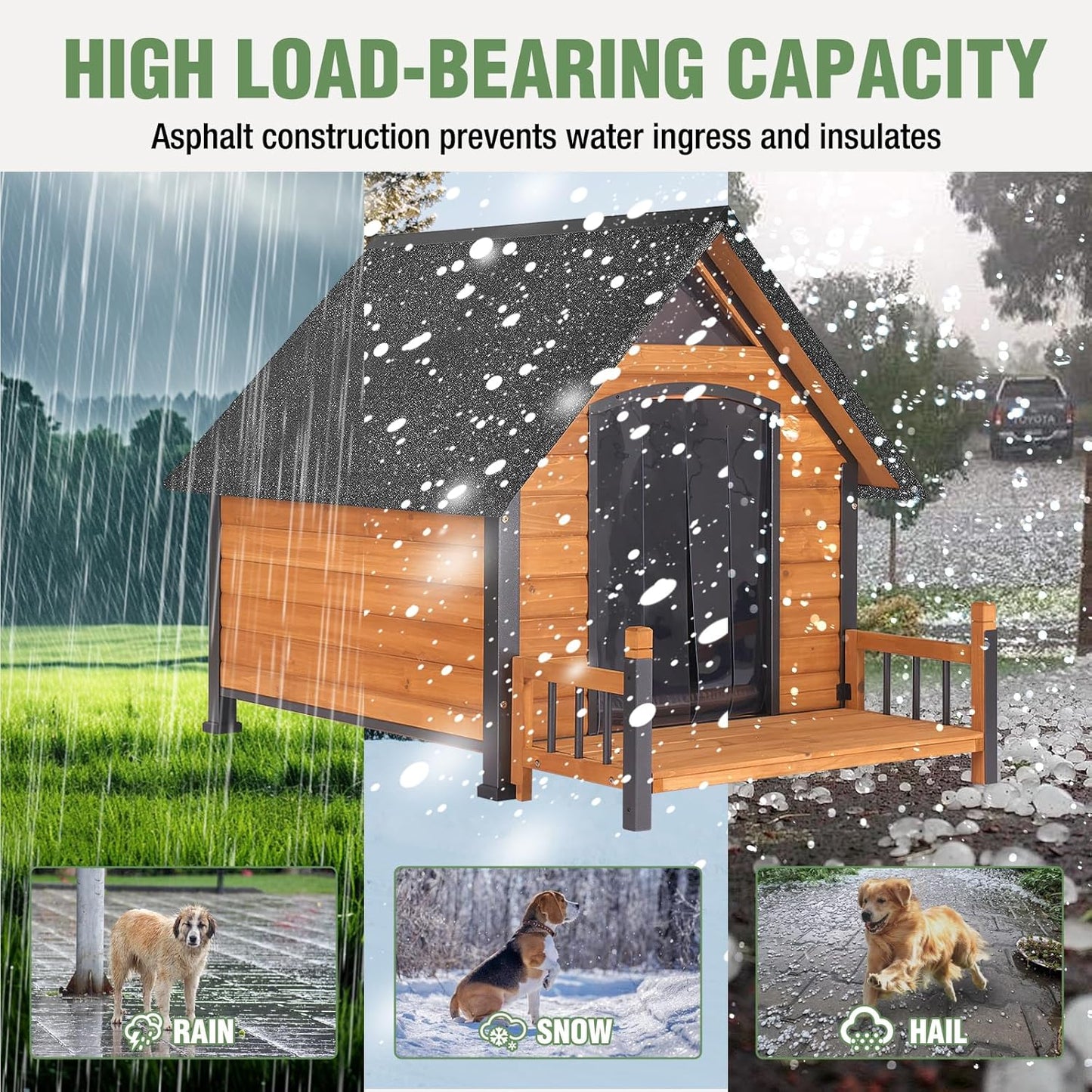 Heated Dog House Outdoor with Insulated Liner in Winter, Weatherproof Puppy Kennel with Anti-Chewing Metal Frame, Dog Shelter for Large, Medium and Small Dogs (Brown, 50.9'' Large)