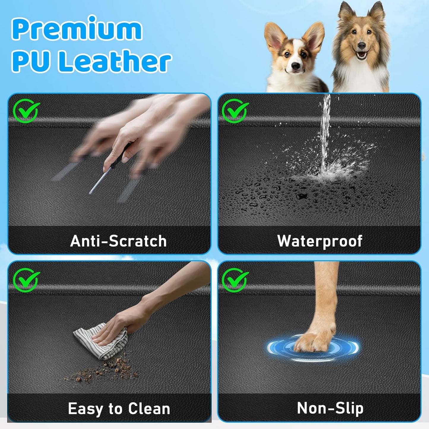 URPOWER PU Leather Back Seat Extender for Dogs – Hard Bottom Dog Car Seat Cover Holds 400 lbs, Anti-Scratch & Waterproof Dog Hammock for Full Size SUVs & Trucks, Dogs Car Bed Pet Backseat Protector