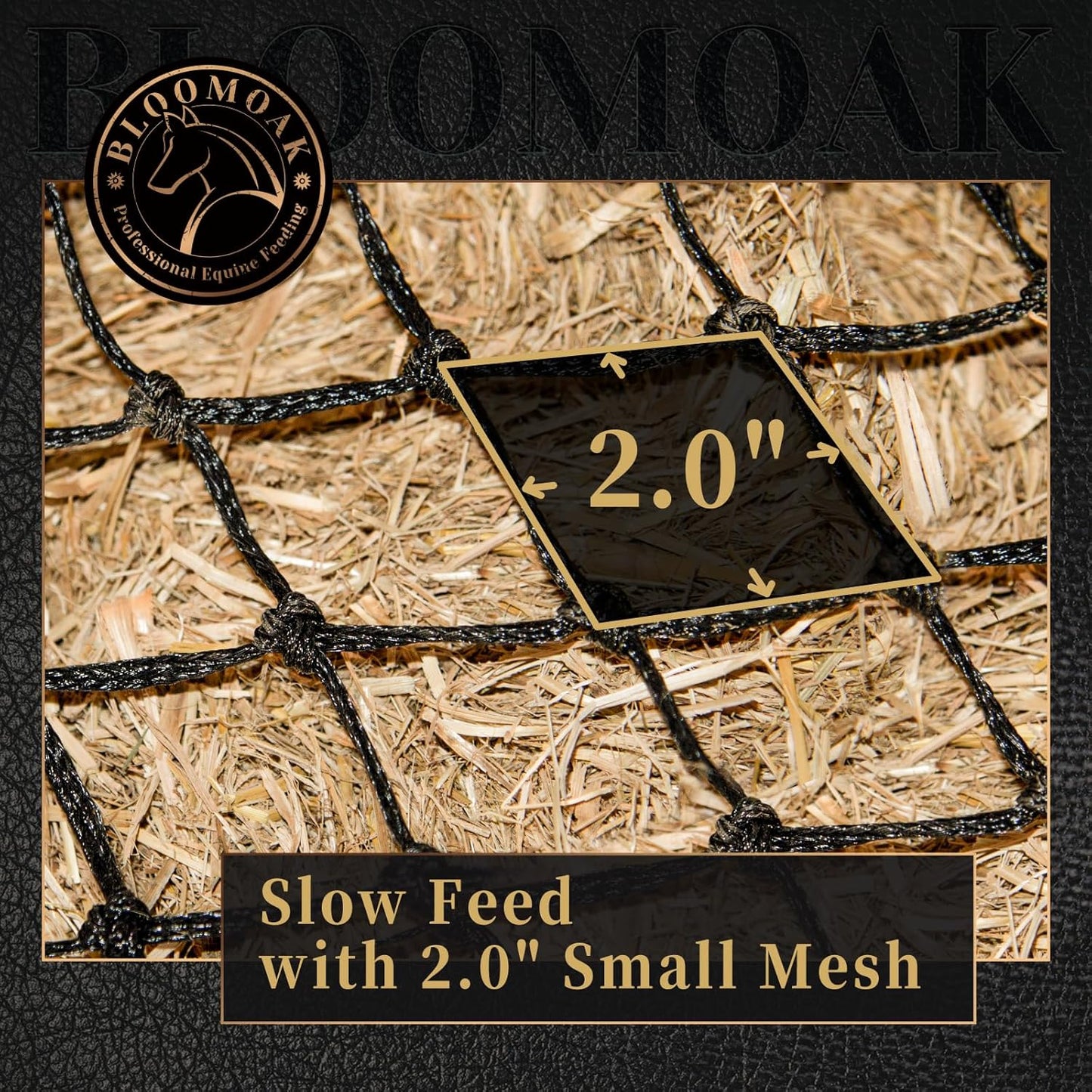 Bloomoak Slow Hay Net Feeder for Horses, Durable Soft Black PE 2String Hay Bales Bags with 2" Hole, Fit 36 * 18 * 18" Square Bale EasilyâŚ