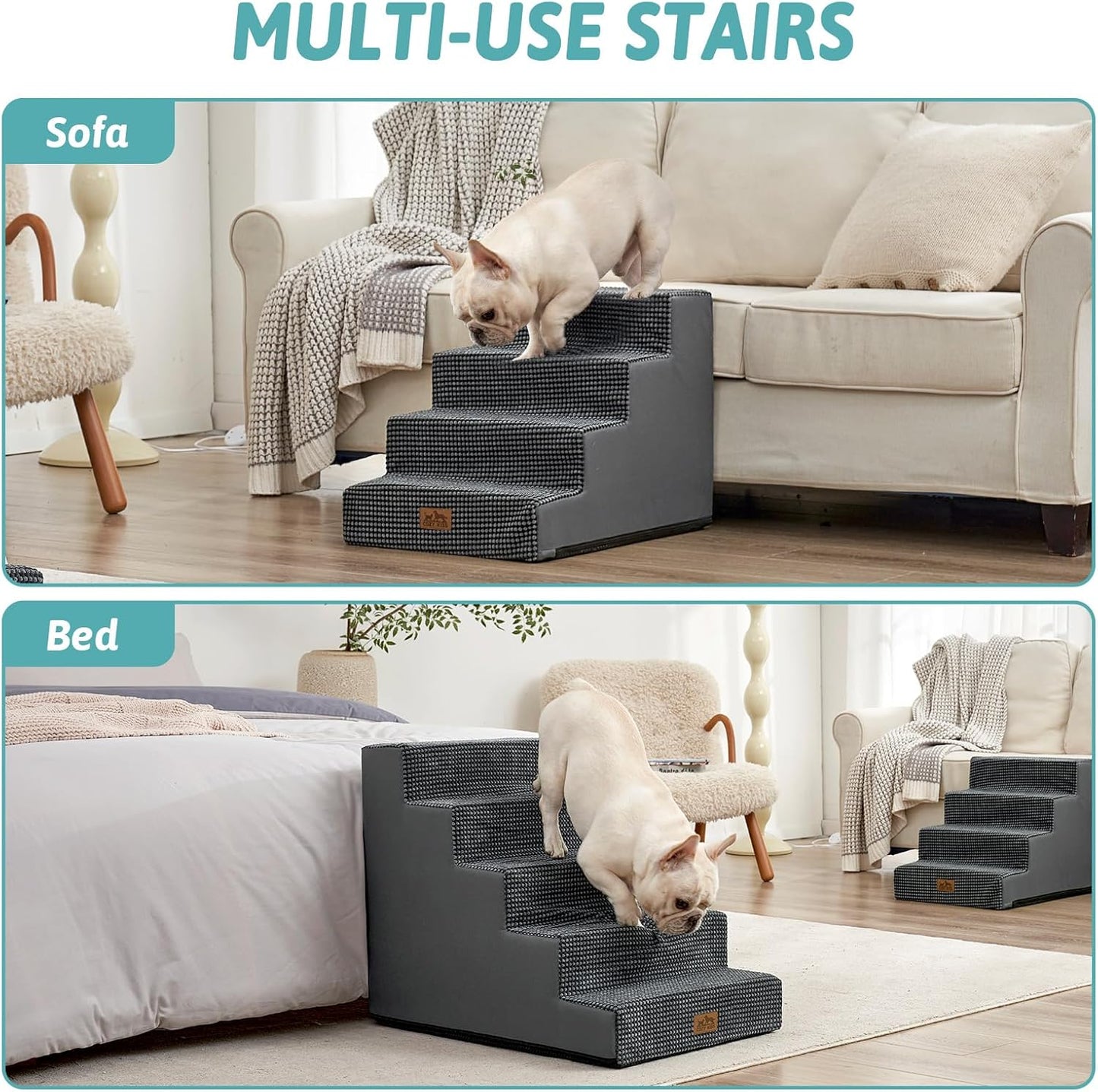Dog Stairs for Small Dogs, 5 Tier Wider Pet Stairs for High Beds, 23.6" H Non-Slip Dog Steps for Old Cats, Puppies, Small Medium Dogs, 29.5x19.7x23.6 inch, Dark Grey