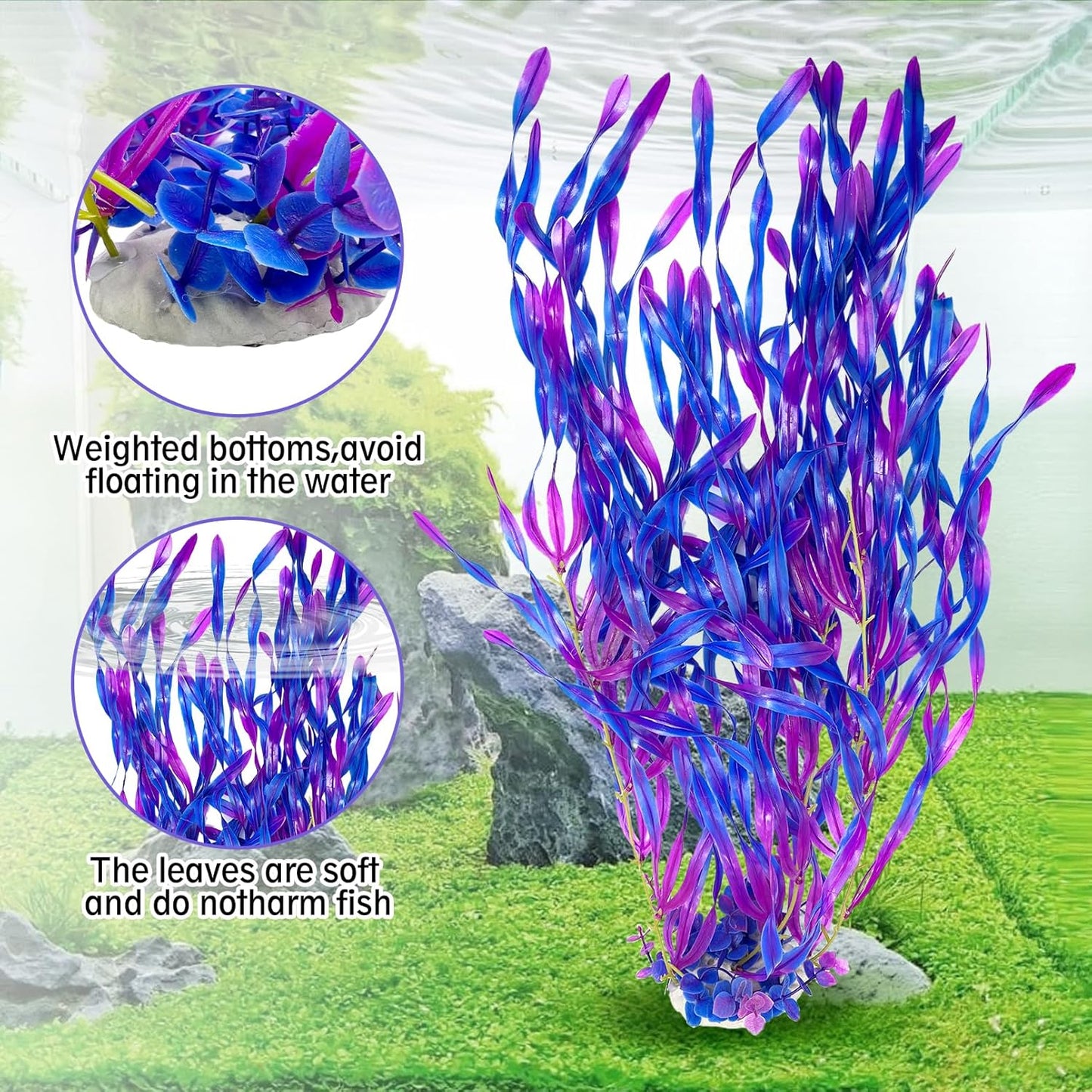 Hamiledyi Tall Aquarium Plants 23 Inches - Fish Tank Decorations, Artificial Green Water Plants Grass Cluster, Soft Plastic Fake Decor 2PCS(Purple Style C)
