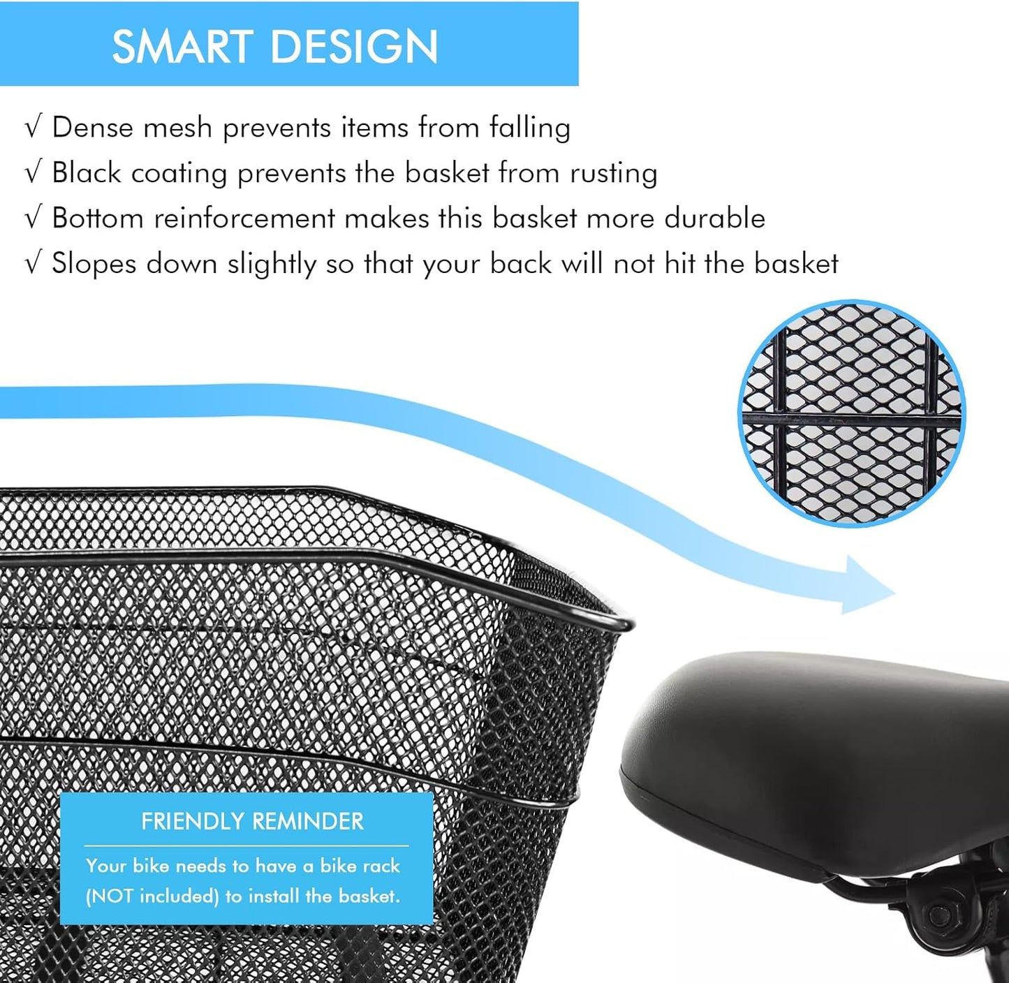 Rear Bike Basket, Tool-Free Install, Dog/Pet Carrier, Ebike Electric Bicycle Back Cargo Basket, Fits Most Rear Racks, with Waterproof Cover, Cargo Net