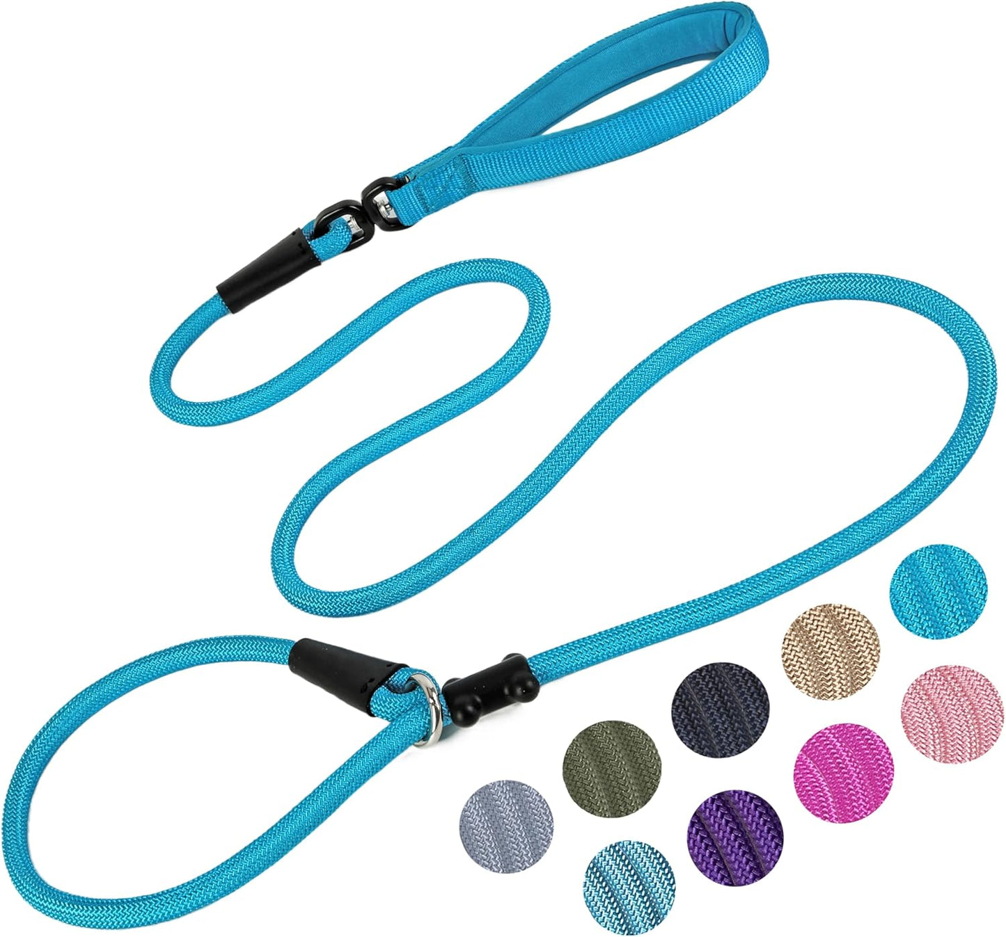 Slip Lead Dog Leash,Strong Nylon Rope Leash and Padded Handle,No Pull Outdoor Walking Training Lead for Small Medium Large Dogs(Blue, 1/2"×6ft)