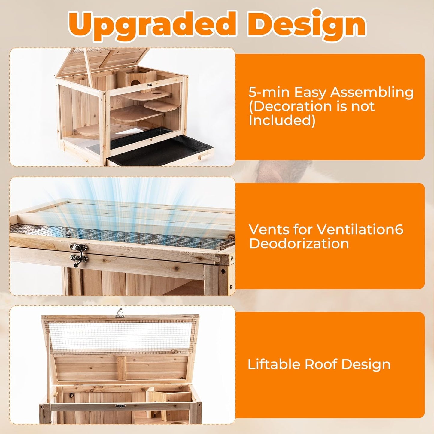 Wooden Hamster Cage, Animal Cabinet for Dwarf Syrian Hamsters Transparent Hamster Cage, Small Animal Cage, Suitable Guinea Pig,Rodents, Hamster Habitats Enclosure, Habitats with Ladder