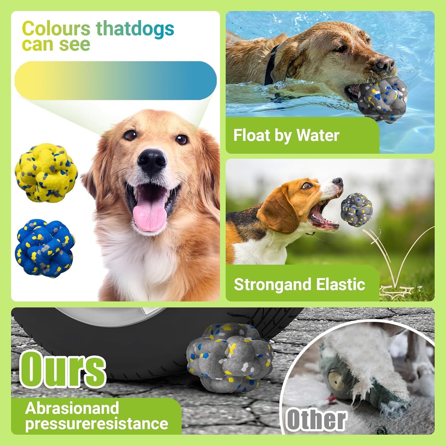 Upgrade Dog Balls Interactive Toys for Aggressive Chewers, Indestructible Tennis Durable Bouncy for Fetch Game, Lightweight Floating, Grey