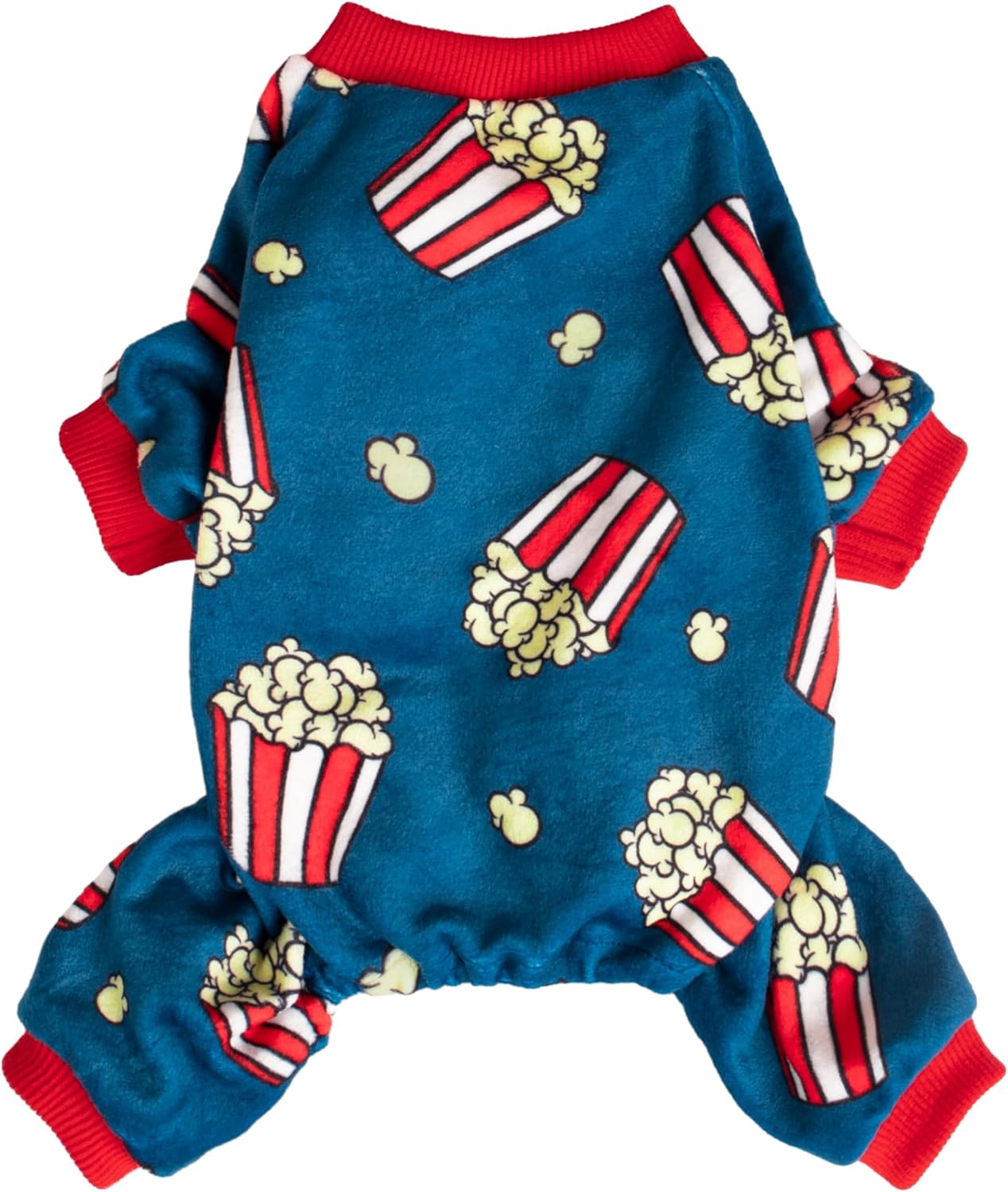 Fitwarm Popcorn Dog Pajamas, Funny Dog Clothes for Small Dogs Boy Girl, Fleece Pet Onesie with Feet, Blue, Red, White, Yellow, XL