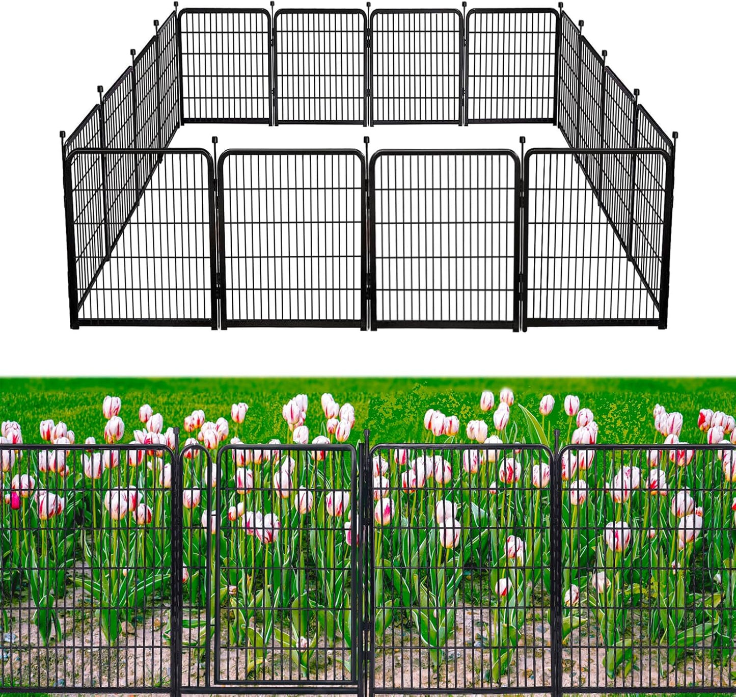 40in(H) Doorless Fence for Garden 14 Panels, 31.2 Ft(L) Barrier, Outdoor Garden Protection for Dogs Low Threshold,Indoor Fence Without Gate