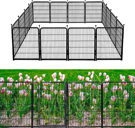 Garden Fencing 48in High No Door, 12 Panels Total 26.6Ft(L) Dog Fence Outdoor for Yard. Black Metal Fencing for Yard 4ft Tall, Flower Bed Fence, Animal Barrier Fences