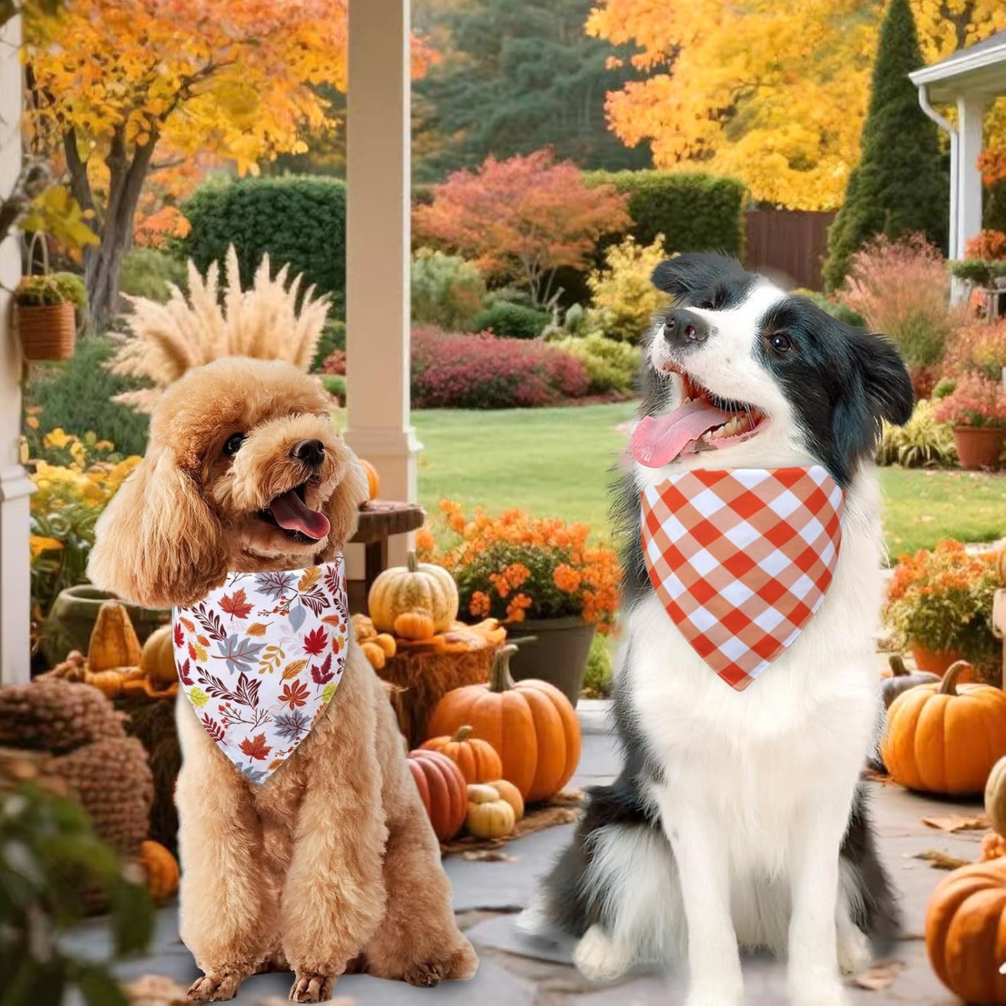 Thanksgiving Dog Bandanas XLarge 3PCS, 6 Pattern Fall Scarf for Boy and Girl, Pumpkin Leaves Rugby Triangle Reversible Bibs Breed for Puppy Pets