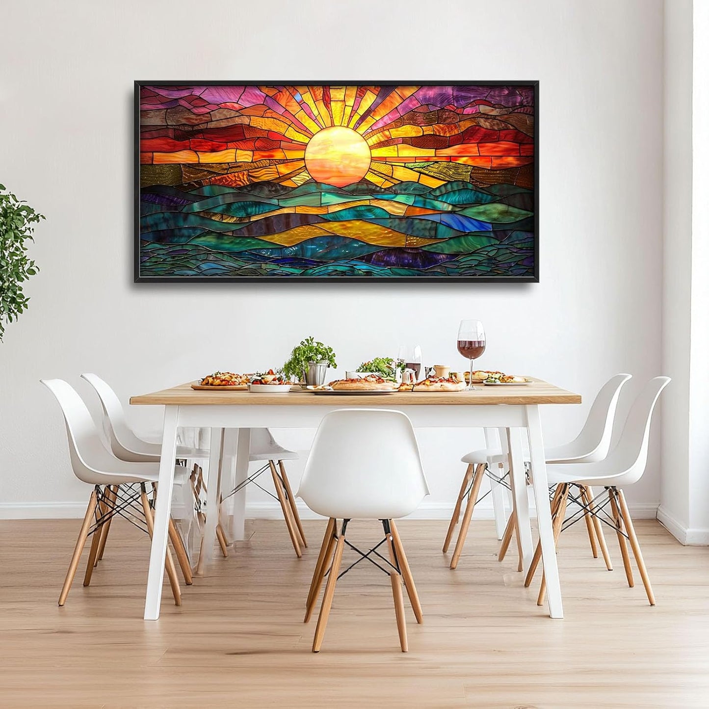 Quorin Boho Sun Large Wall Art Colorful Pictures Abstract Geometric Sun Sunset Sea Wall Decor Modern Canvas Print Painting Artwork for Dining Room Living Room Bedroom 60L x 30W