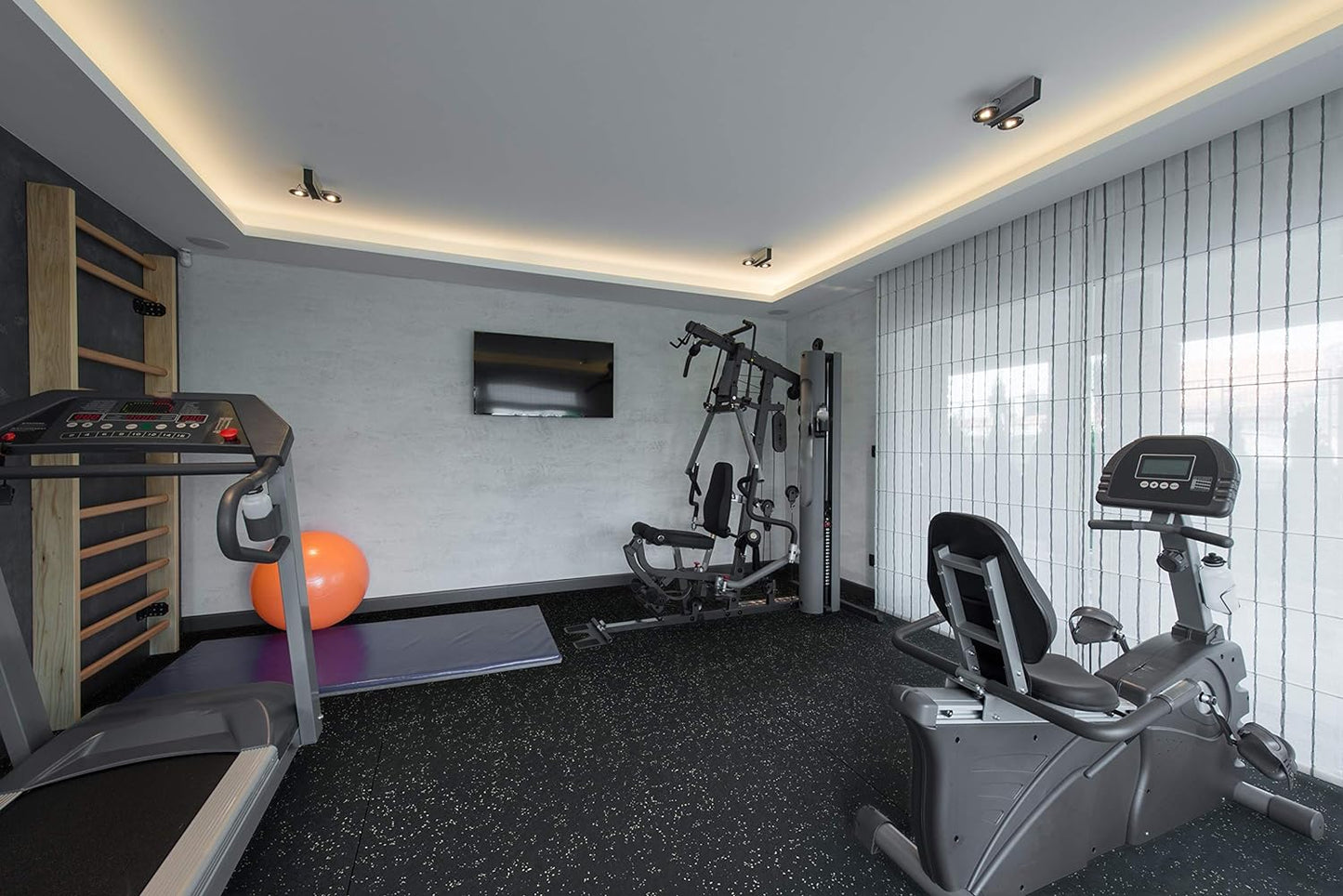 Playsafer Genaflex Rubber Gym Floor Mat - Heavy Duty Commercial Protective Gym Flooring Roll, 8mm Thick (4' X 20', Black)