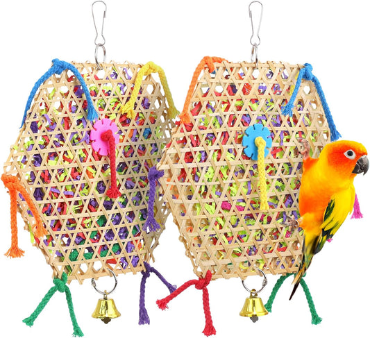 Bird Parrot Toys,2 Pack Bird Hanging Foraging Shredder Toys for Small Medium Small Bird Conure Cockatiel Parrotlet Lovebird Budgie