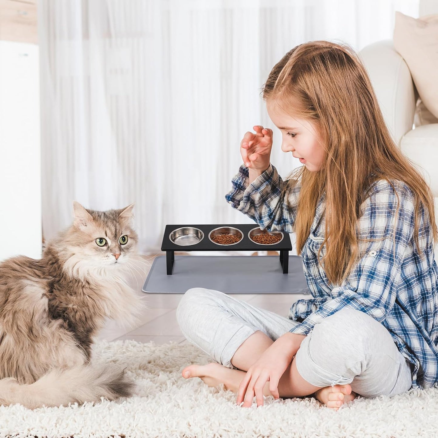 Stainless Steel Raised Cat Food Bowl for 3 Bowls, 4.7-Inch Replaceable Cat Bowl, 3 Pack (Only fit 4.7 inch 3 Bowls)