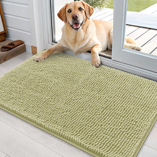 OLANLY Dog Door Mat for Muddy Paws 36x24, Absorbs Moisture and Dirt, Absorbent Non-Slip Washable Doormat, Quick Dry Chenille Mud Mat for Dogs, Entry Indoor Entryway Carpet for Inside Floor, Vanilla