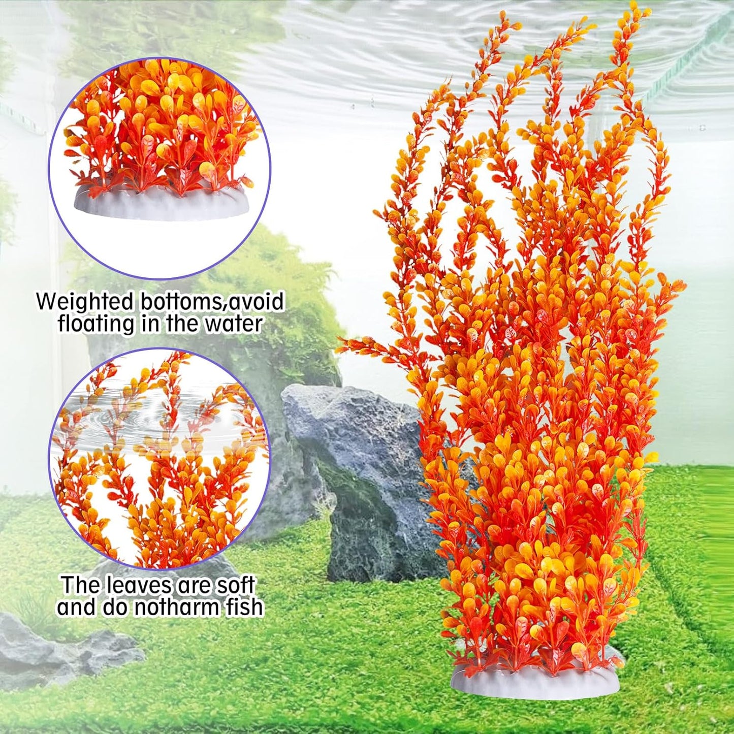 Hamiledyi Aquarium Plastic Plants Aquarium Decor Artificial Fish Tank Plants,Tall Fish Tank Decorations, Extra Large Aquarium Plant 23.6-inch Tall,2PCS(Orange Style B)