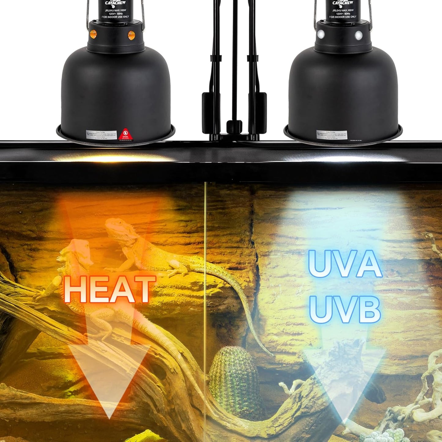 2 Pack Reptile Light Fixture, 5.5in Deep Dome Reptile Lamp Fixture, Optical Reflection Cover, Separate Switch & Hook, Terrarium Light Fixture for Reptile Heat Basking UVB Bulbs, 100W, Black