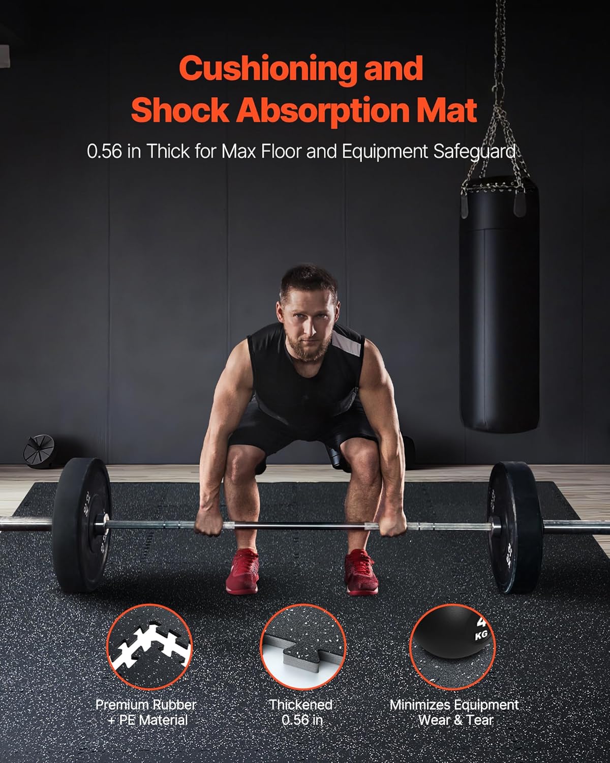 VEVOR 0.56 Inch Thick Gym Floor Tiles, 6 Tiles Rubber Top with EVA Foam, 25" x 25" Gym Flooring Workout Mats with 25 sq.ft Coverage, Interlocking Puzzle Gym Mats for Gym, Home, Garage, Black & White