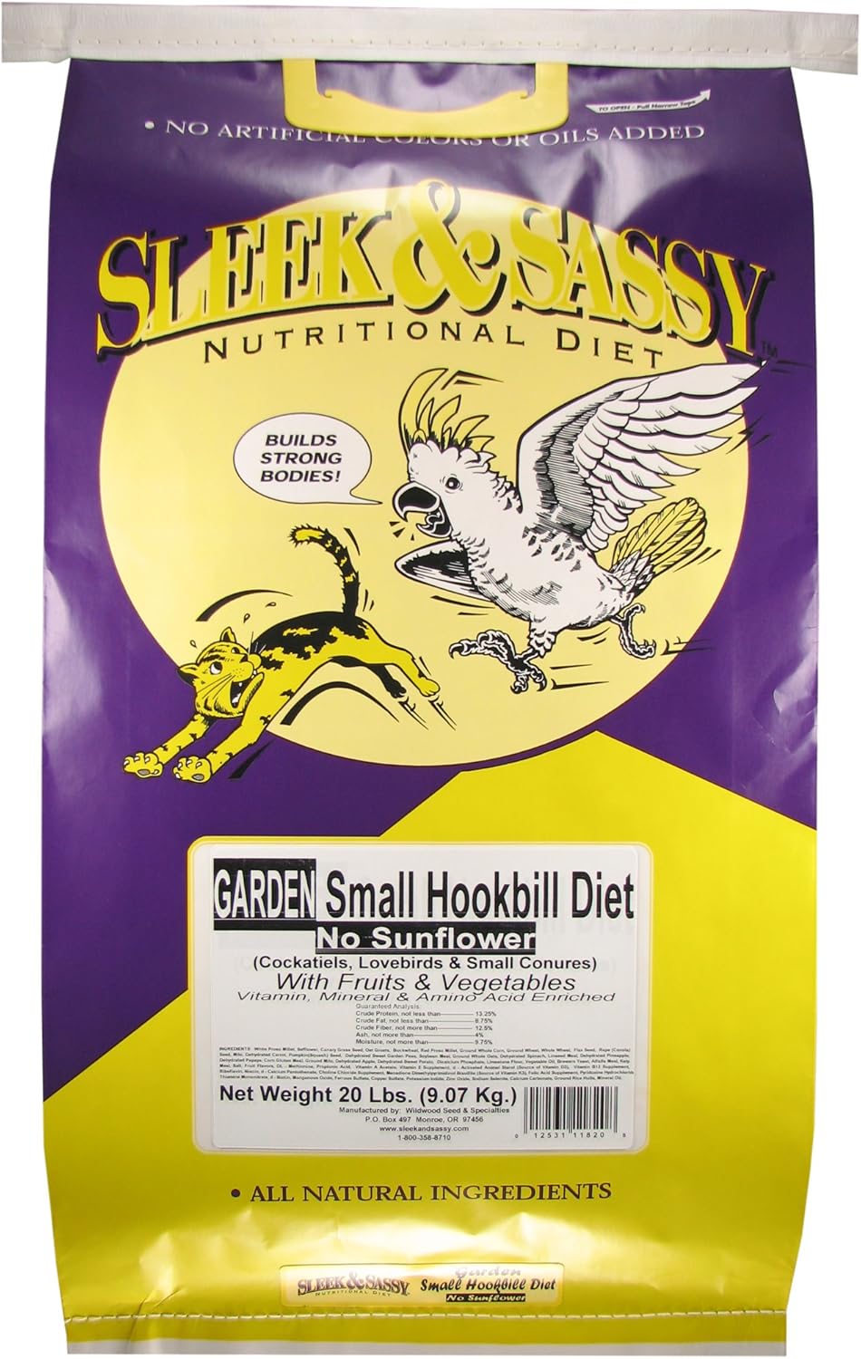 SLEEK & SASSY Garden Small Hookbill No Sunflower Bird Food for Lovebirds, Cockatiels, Quaker Parrots & Small Conures (20 lbs.)