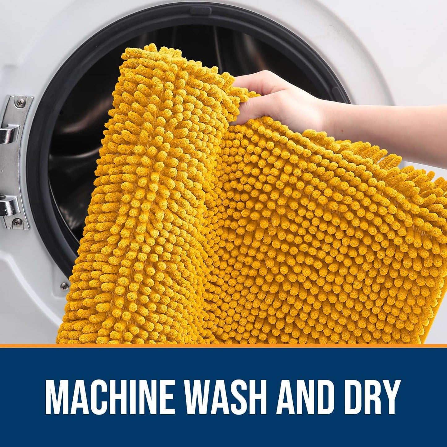 OLANLY Dog Door Mat for Muddy Paws 44x24, Absorbs Moisture and Dirt, Absorbent Non-Slip Washable Doormat, Quick Dry Chenille Mud Mat, Entry Indoor Entryway Carpet for Inside Floor, Golden Yellow