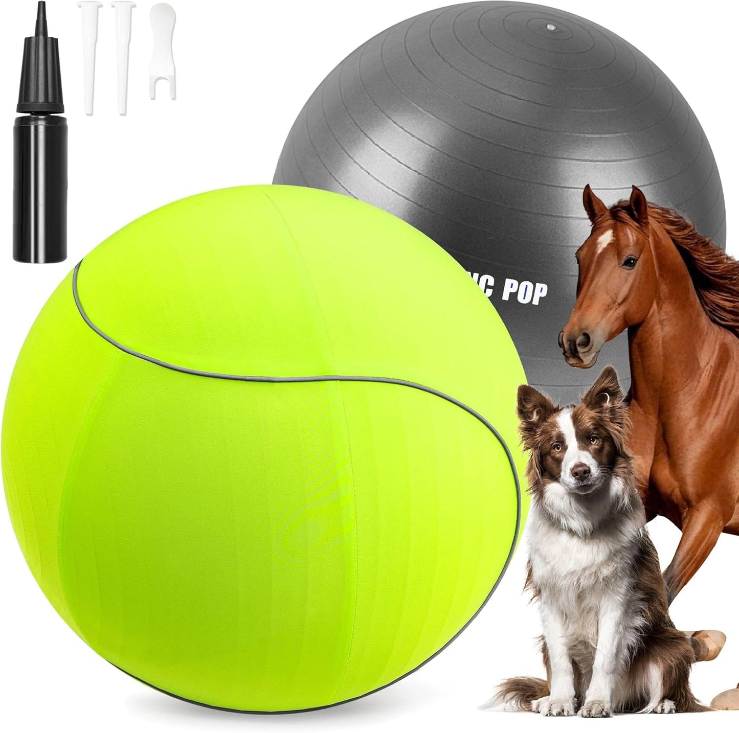 Herding Ball for Dogs & Horses - 25" with Cover Large Green Ball with Pump