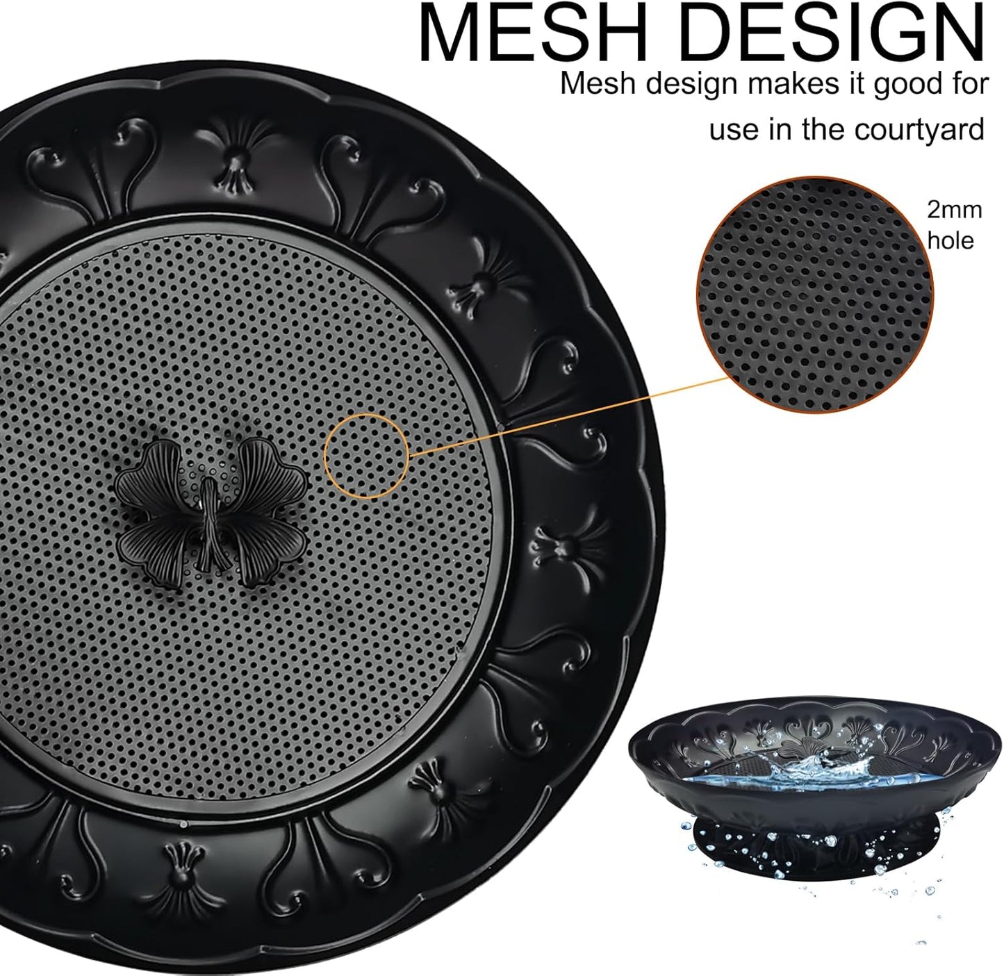 Ground Platform Bird Feeder Tray,11” Metal Large Standing Bird Feeder Mesh Seed Tray,for Outdoor Garden (Black-1 Pack)