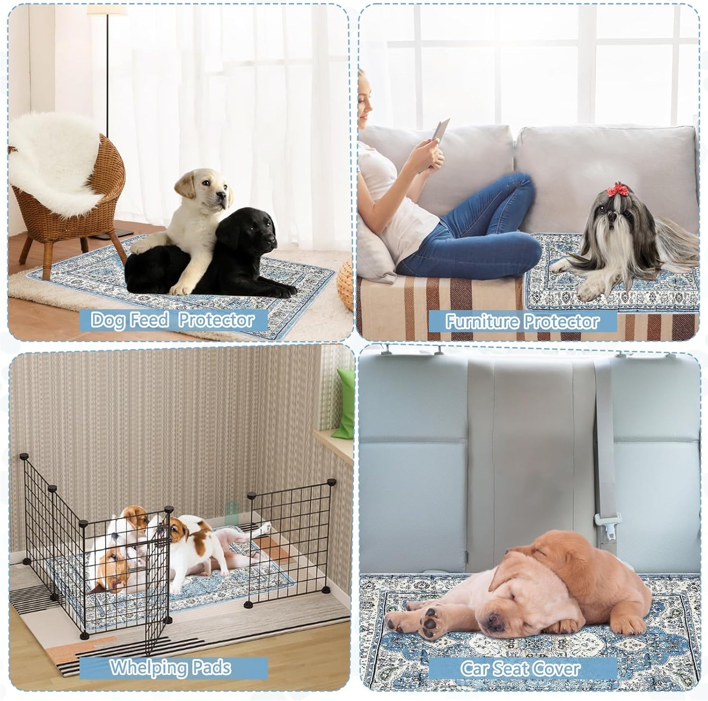 Washable Thickened Pee Pads for Dogs, 4 Pack (18"x24") Upgrade Reusable Puppy Pads with Non-Slip Rug, Super Absorbent Leakproof Puppy Training & Whelping Pads for Dogs, Doggie