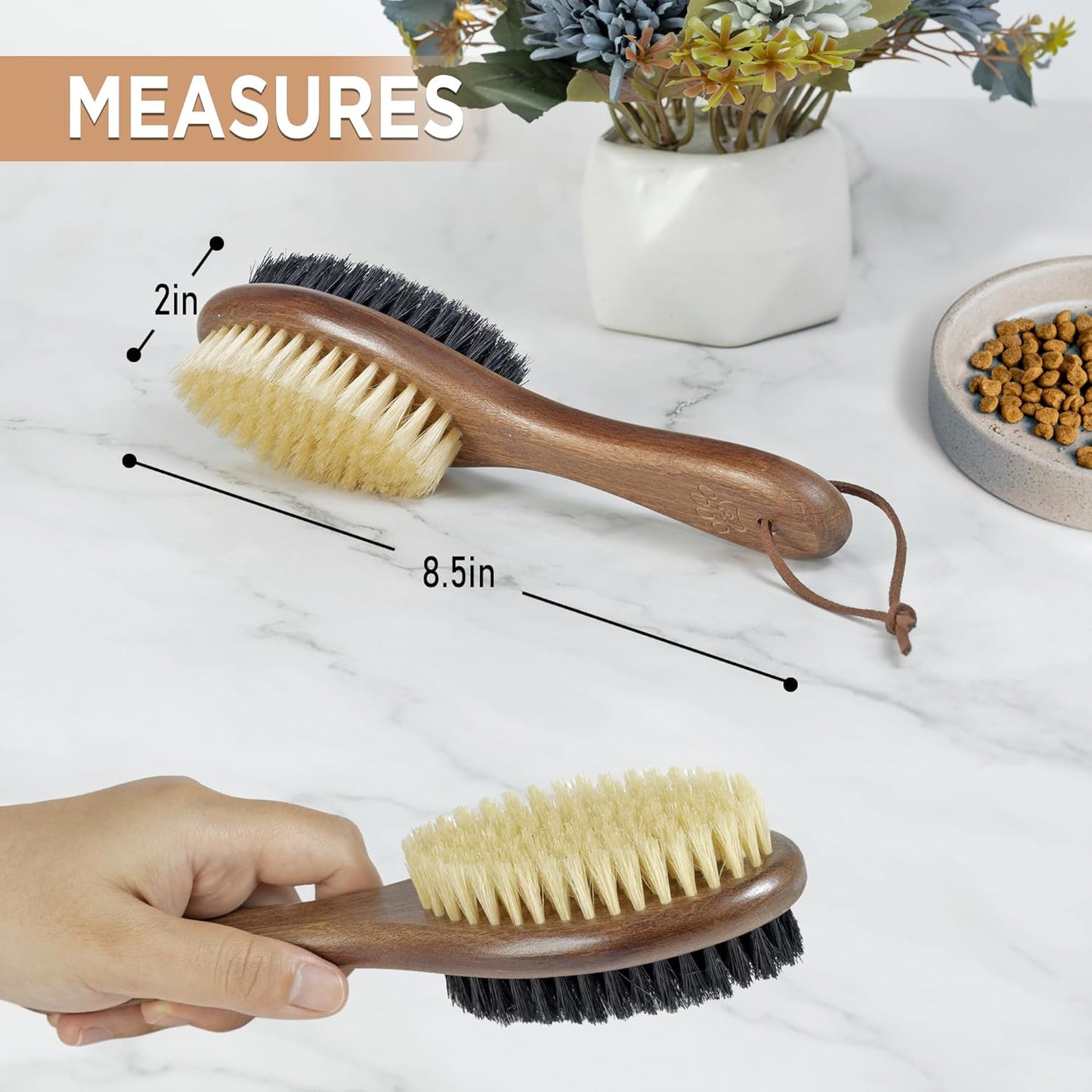 Takavu Double-Sided Boar Bristle Cat Brush - Natural Grooming Tool for Gentle Cleaning, Shine & Reduced Loose Hair - Wood Handle Pet Brush