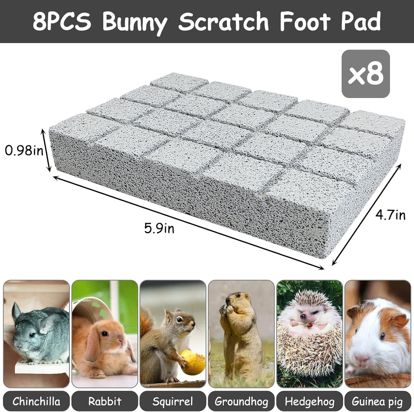 Hamiledyi 8PCS Rabbit Scratching Pads Bunny Lava Grinding Claw Pads Small Animal Foot Pads Hamster Scratch Board Chew Toys for Gerbil Chinchilla Hedgehog Guinea Pig Cage Accessories